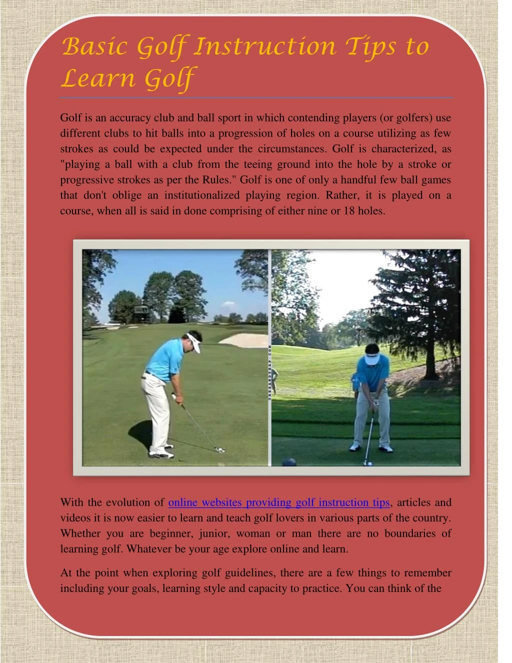 PPT - Basic Golf Instruction Tips to Learn Golf PowerPoint Presentation ...