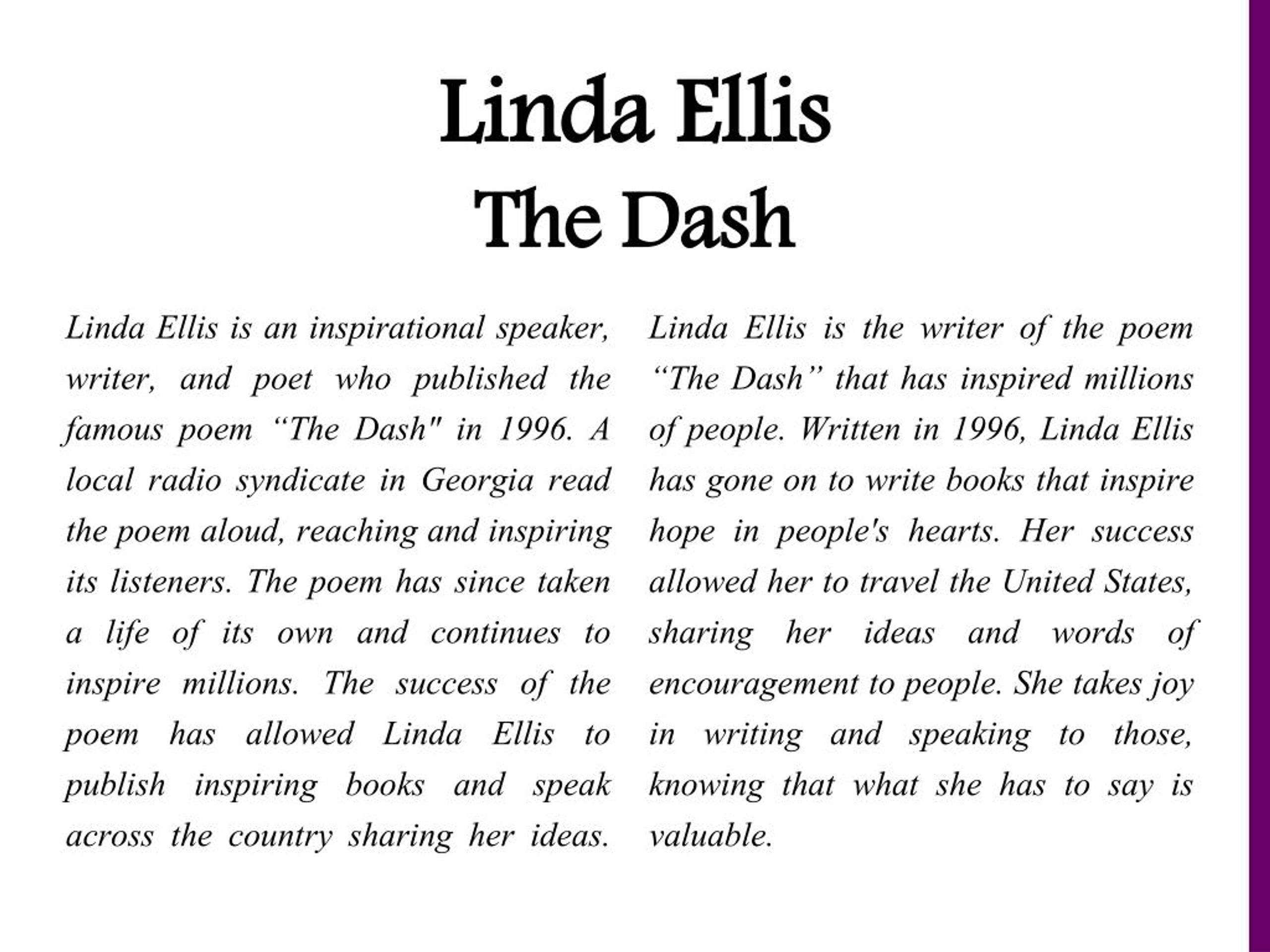 the dash poem linda ellis