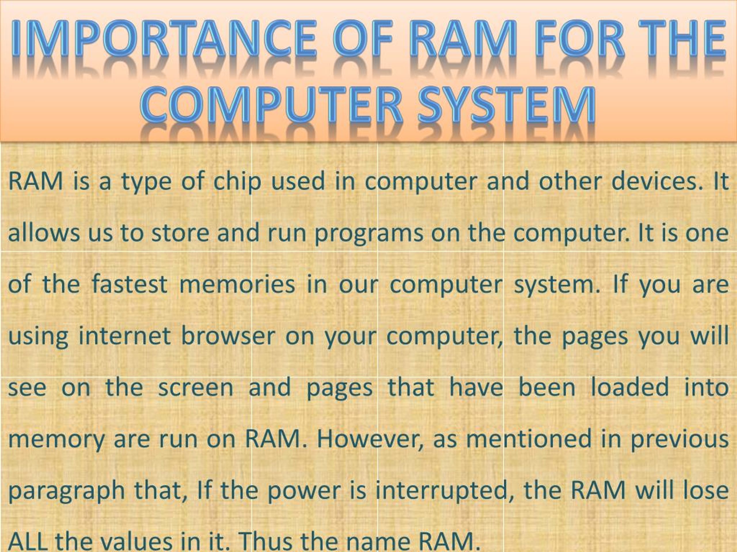 bidragyder springe stamme PPT - Forthworth Technologies - Importance of ram for the computer system  PowerPoint Presentation - ID:7199444