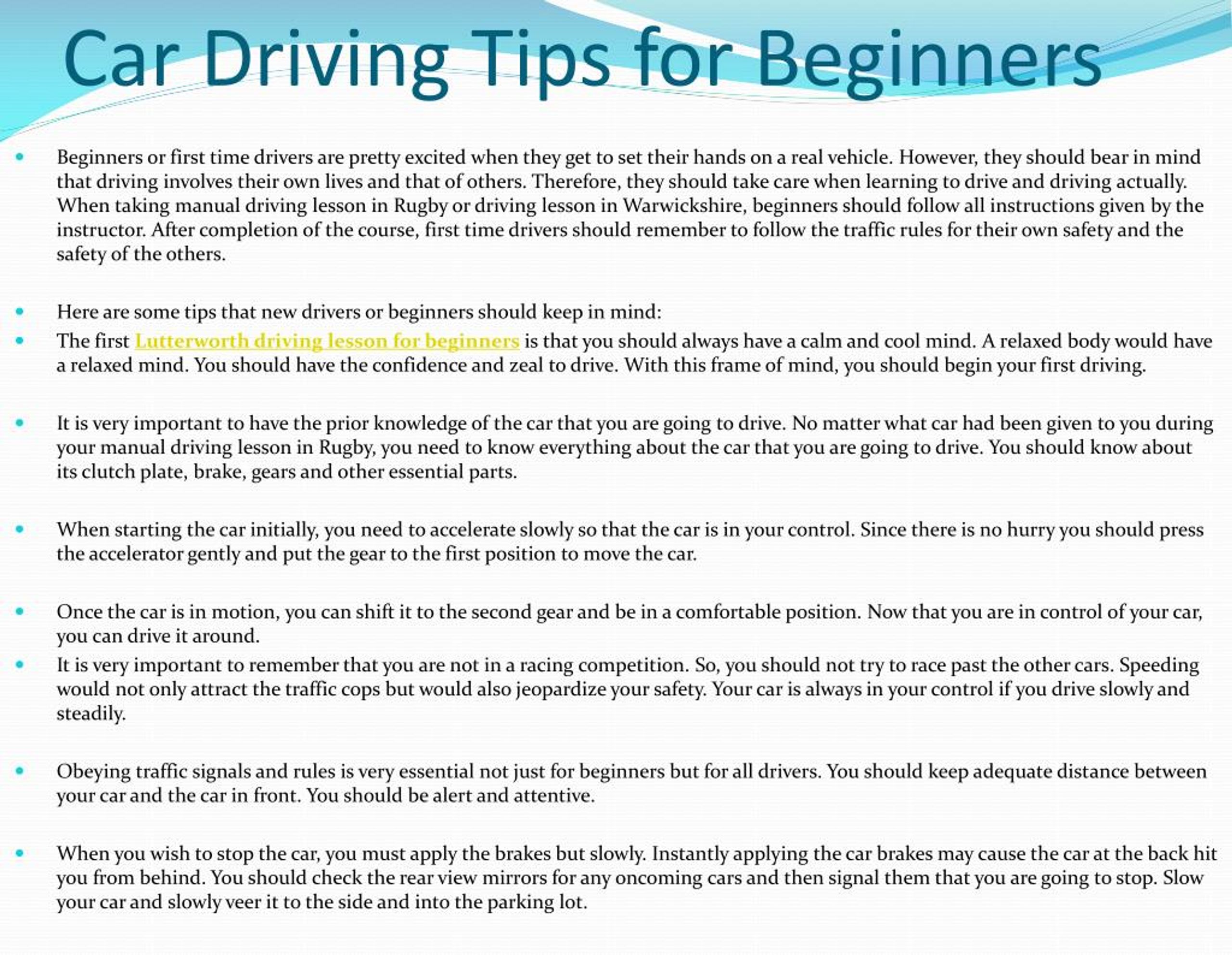 Driving Tips for Beginners and New Car Owners