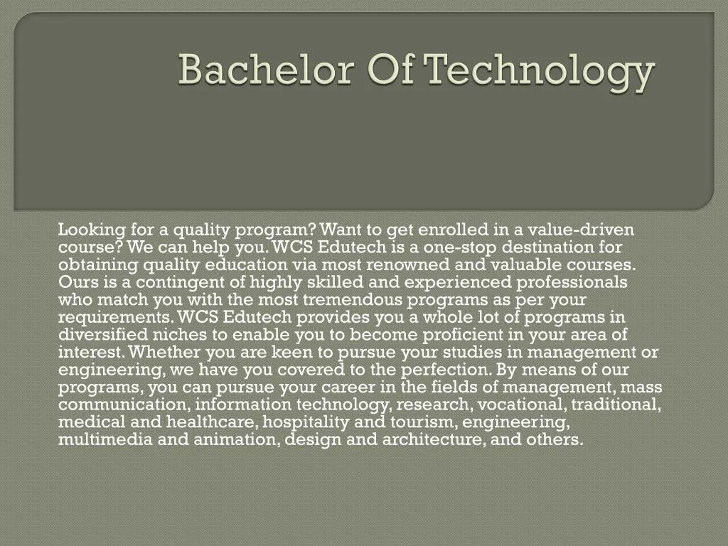 PPT - Bachelor Of Technology PowerPoint Presentation, Free Download ...