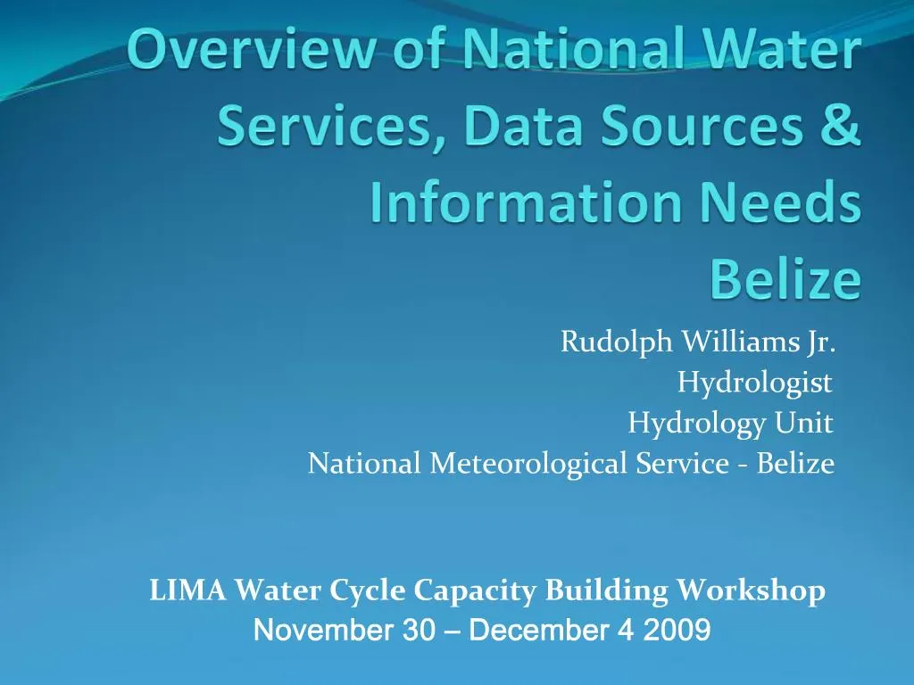 PPT Overview of National Water Services, Data Sources Information