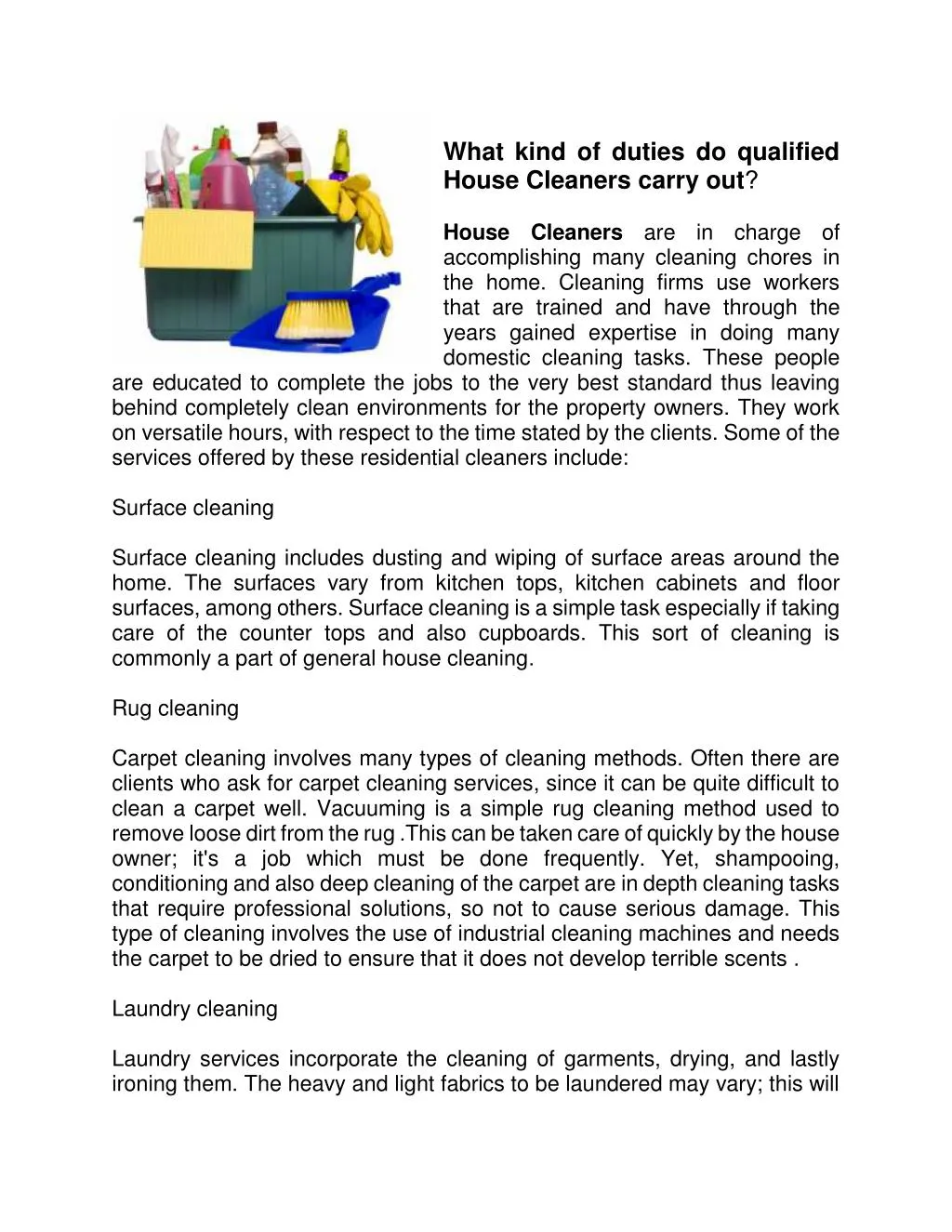 PPT - What kind of duties do qualified House Cleaners carry out ...