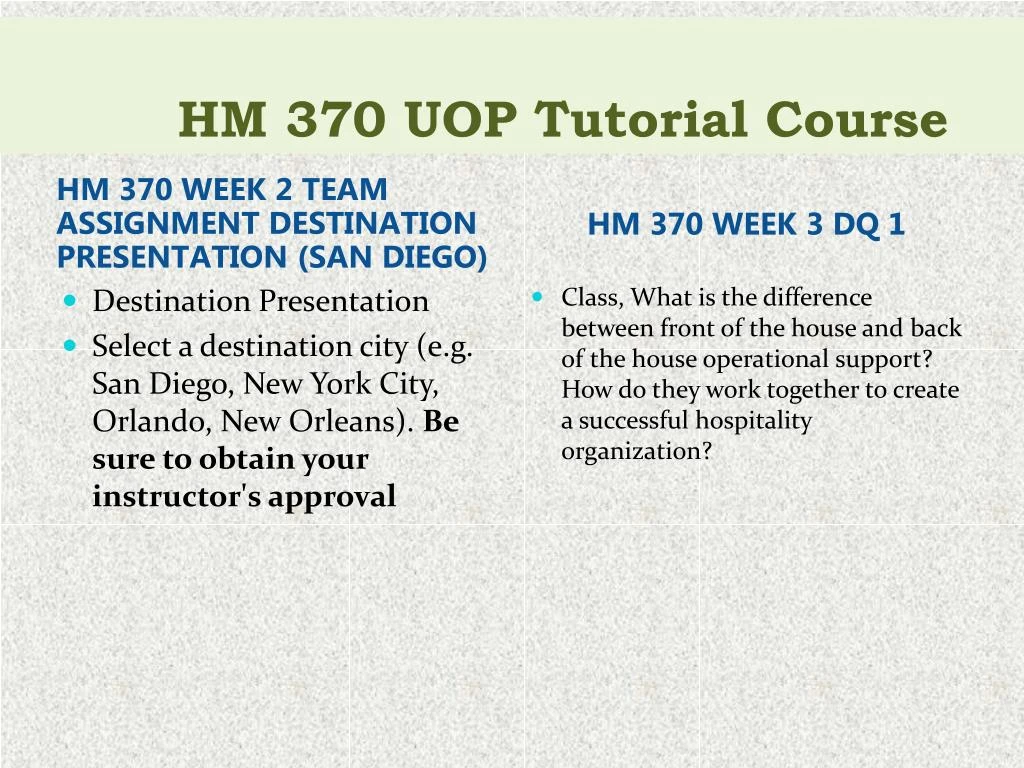 hm 370 Download presentation powerpoint slideshow about ' hm 370 uop course tutorial / tutorialoutlet' - junifer66 an image/link below is provided (as is) to download presentation. hm 370 Download presentation powerpoint slideshow about ' hm 370 uop course tutorial / tutorialoutlet' - junifer66 an image/link below is provided (as is) to download presentation.