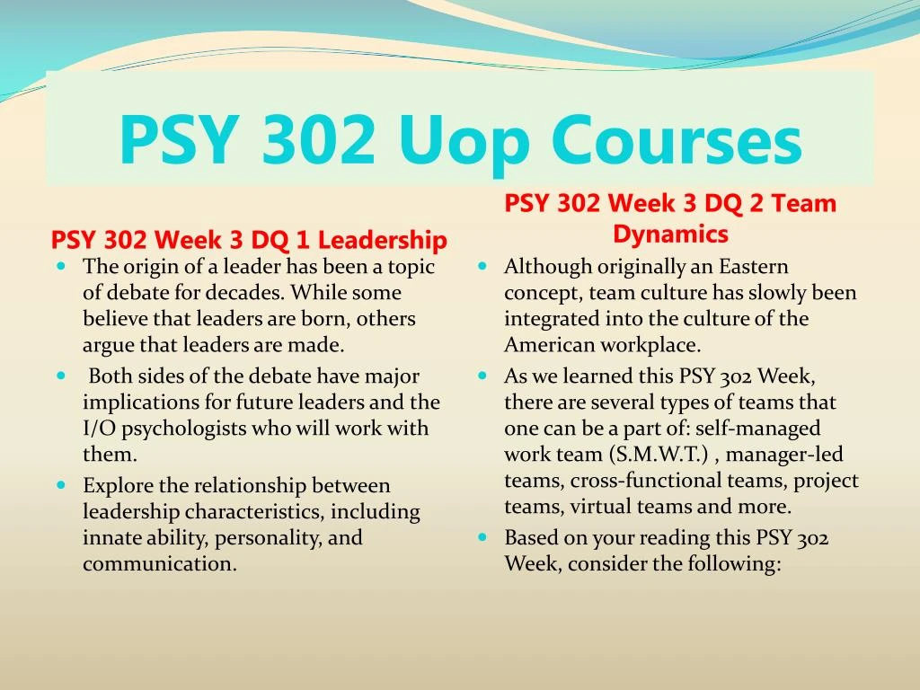 psy 302 week 3 dq 1 psy 302 week 3 dq 1