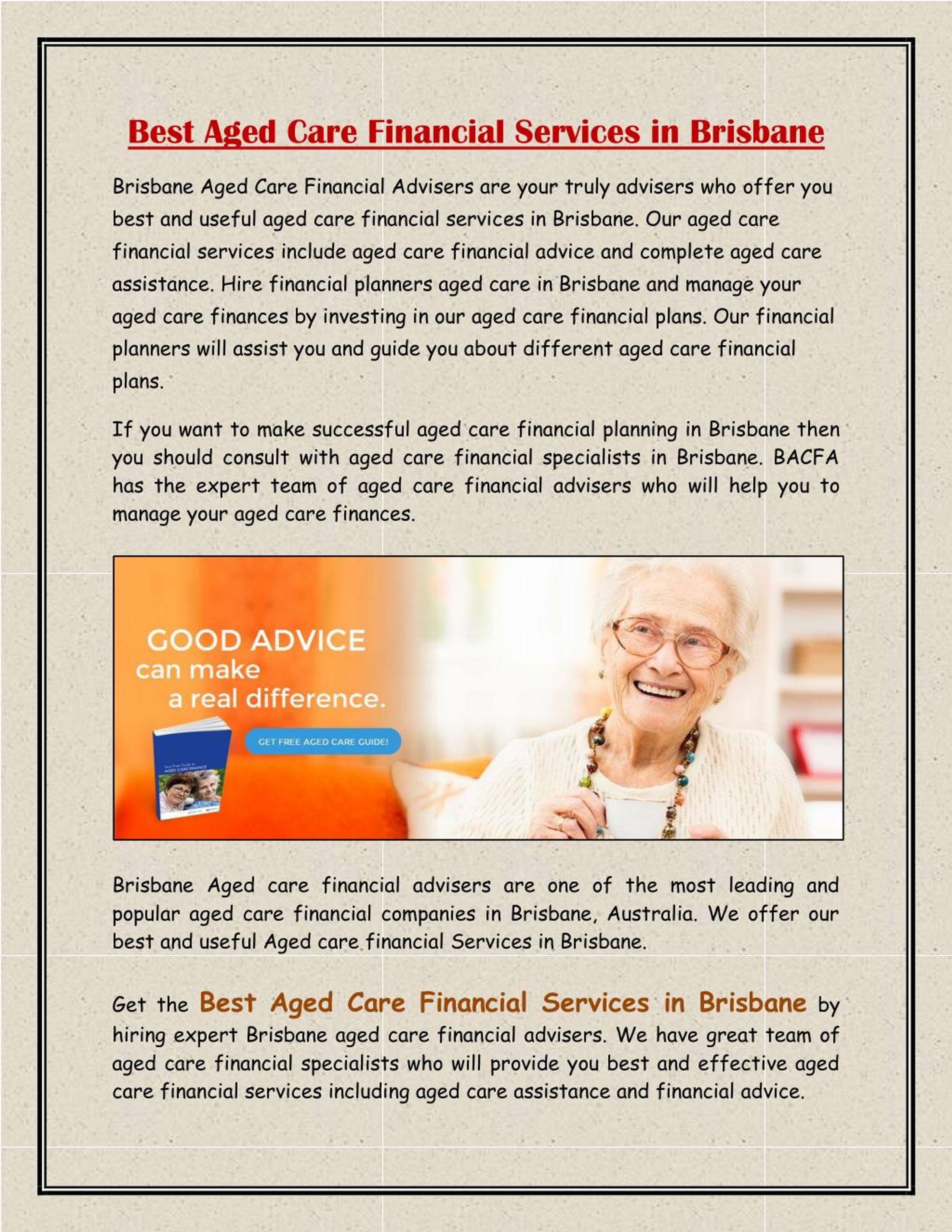 PPT Best Aged Care Financial Services in Brisbane PowerPoint