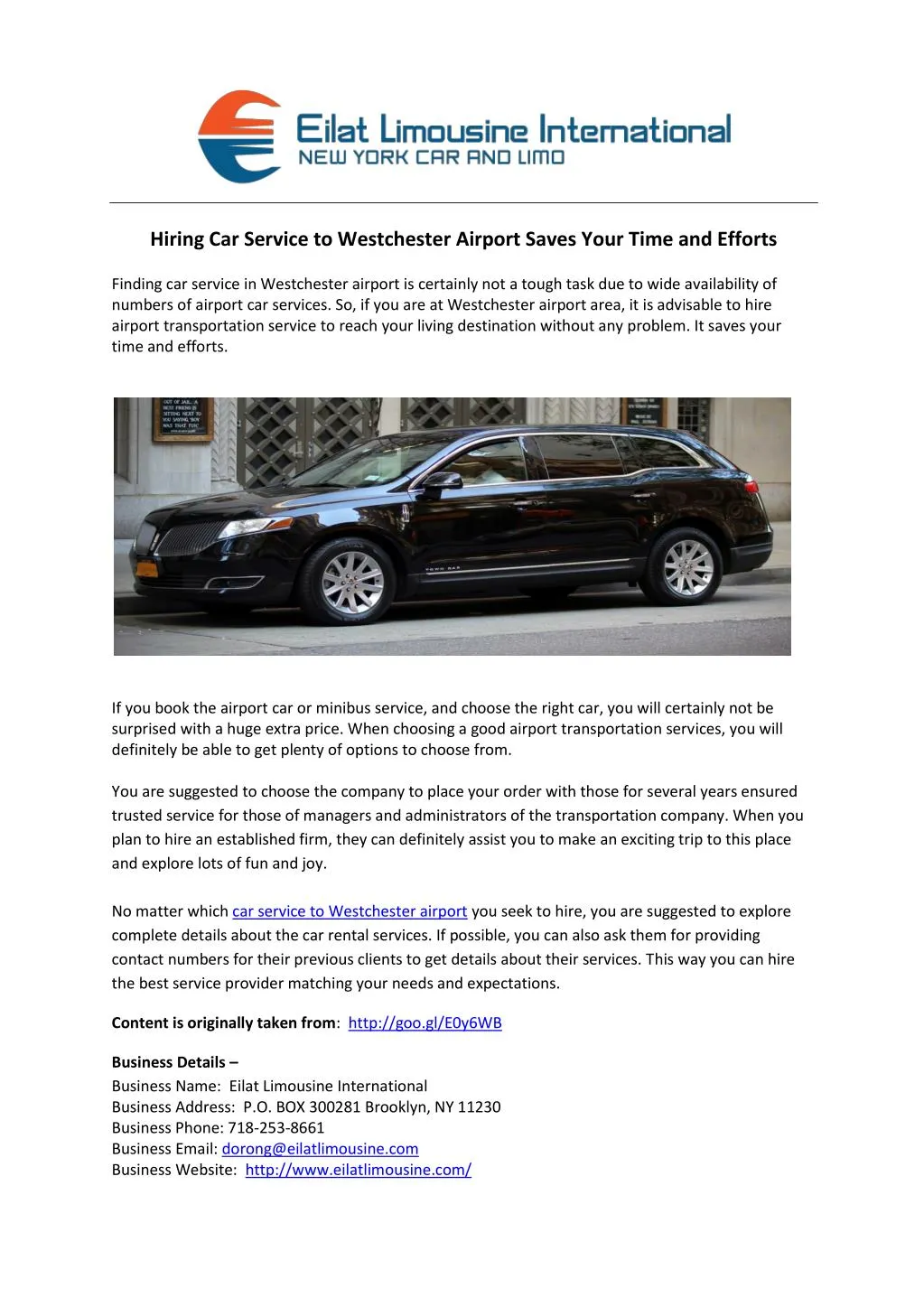 PPT Hiring Car Service to Westchester Airport Saves Your Time and Efforts PowerPoint