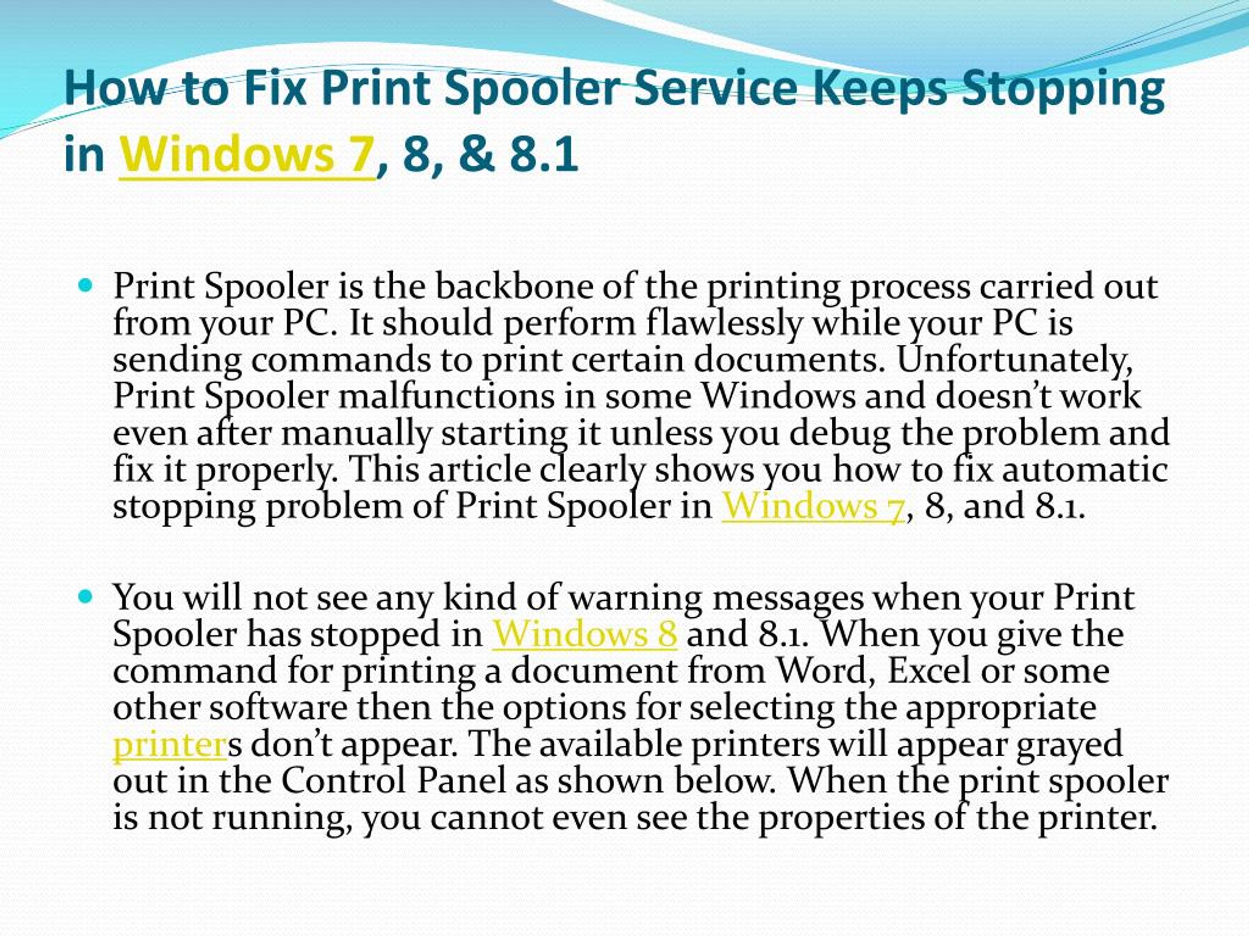 PPT How to Fix Print Spooler Service Keeps Stopping in Windows 7, 8