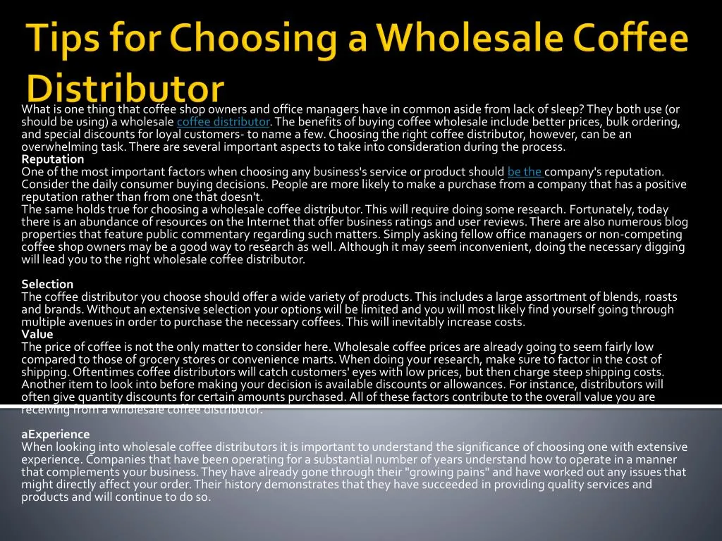 tips for choosing a wholesale coffee distributor n.