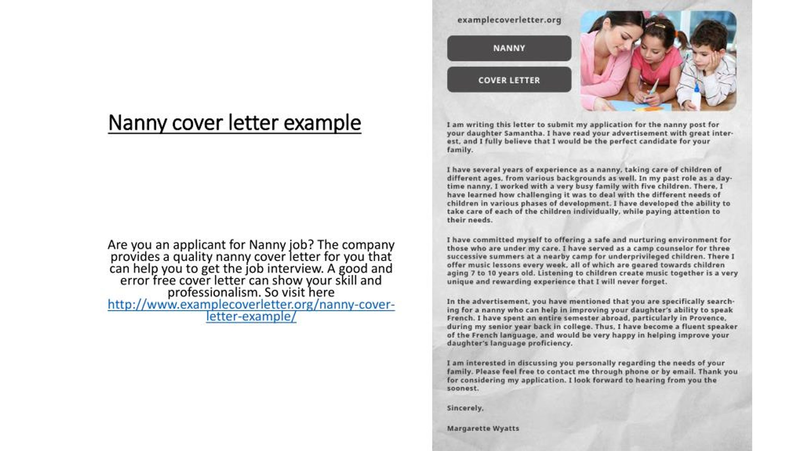 nanny cover letter example free