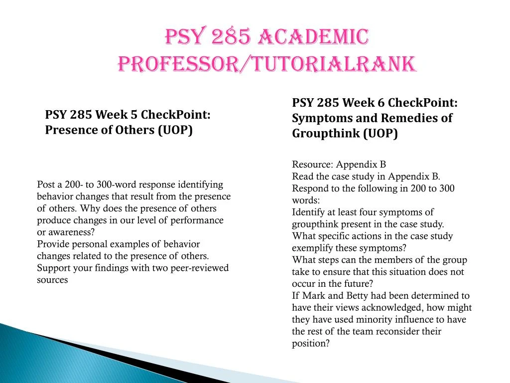 presences of others checkpoint psy 285 presences of others checkpoint psy 285