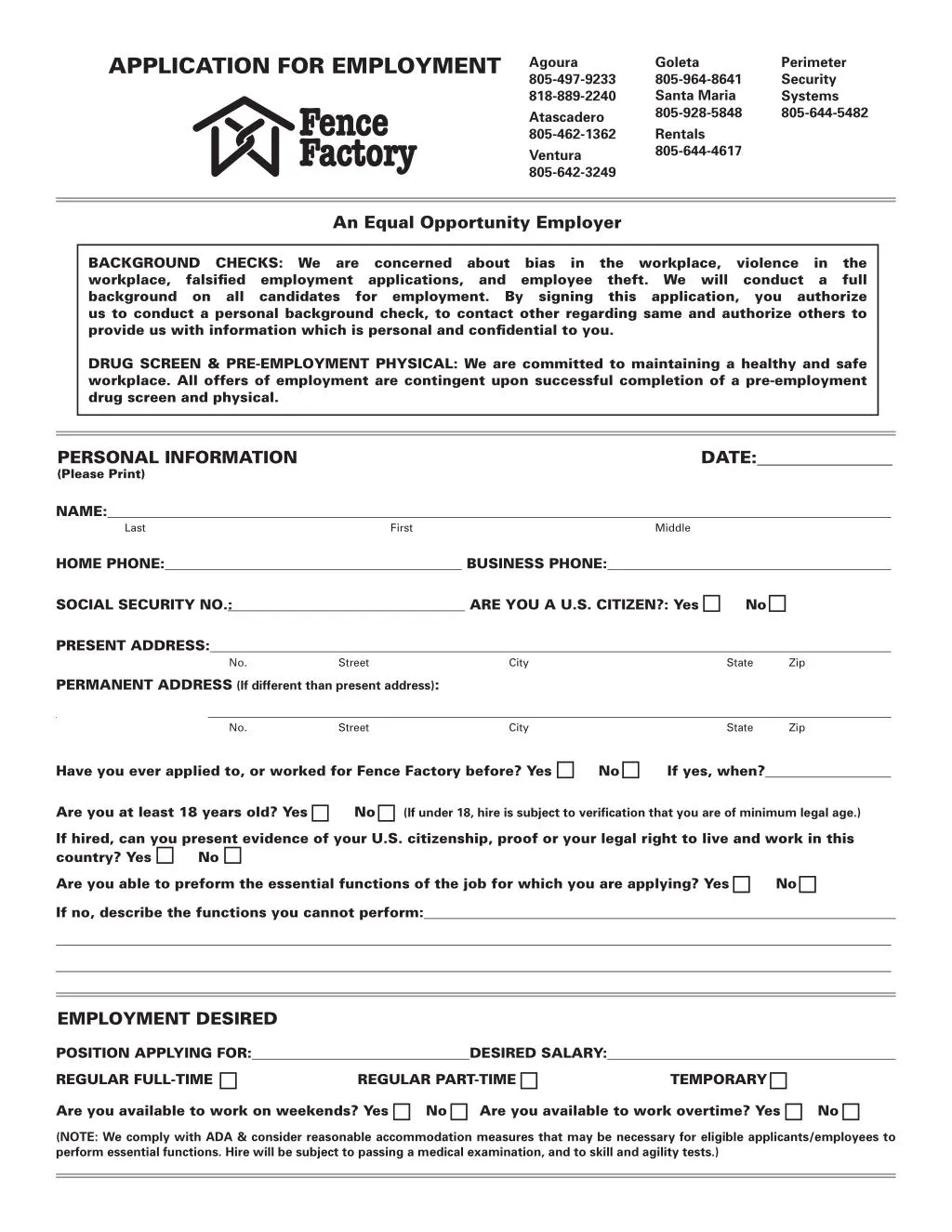 PPT Application For Employment Fence Factory PowerPoint