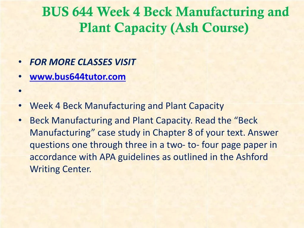 beck manufacturing plant capacity essay beck manufacturing plant capacity essay