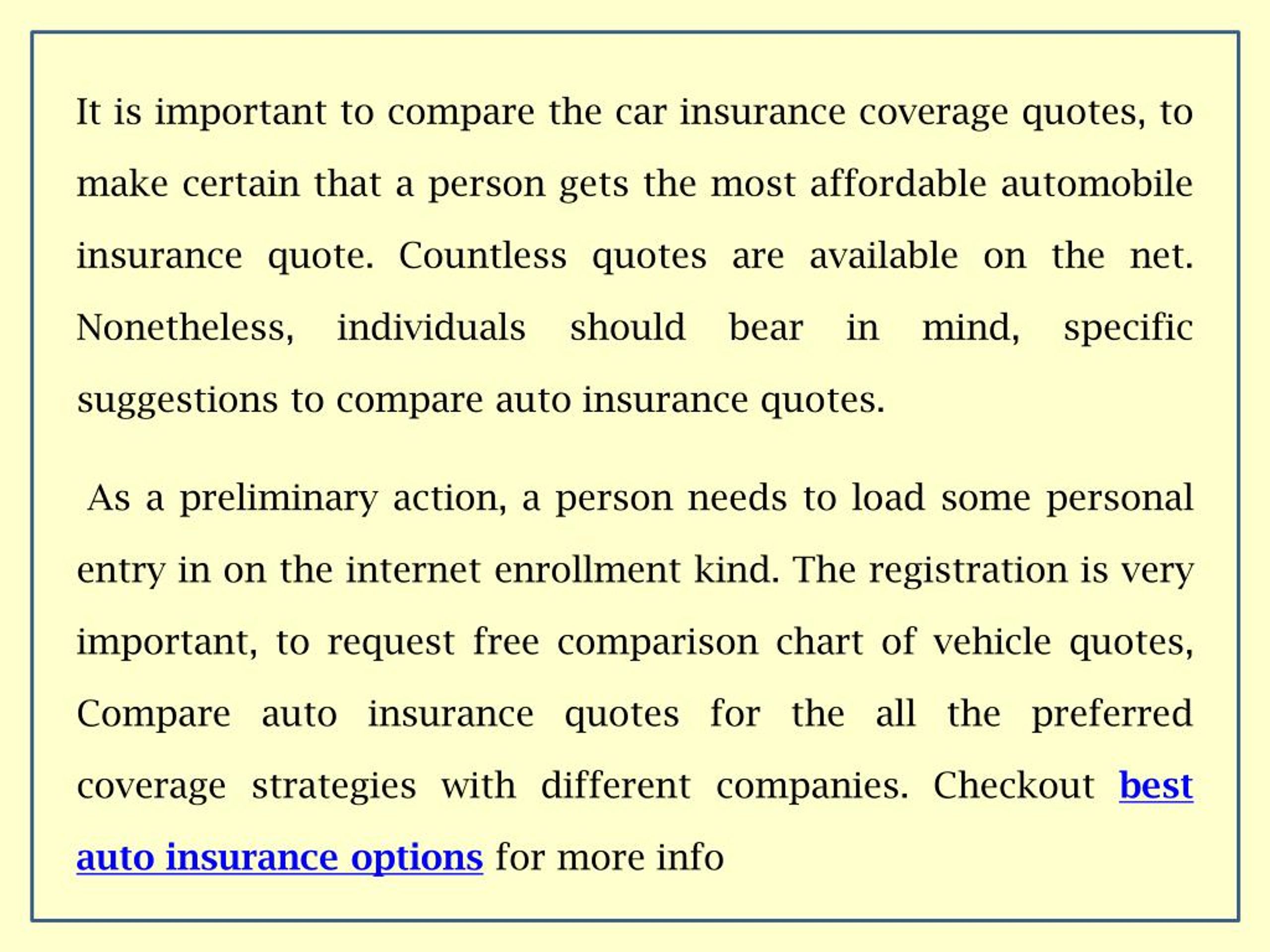 Car Insurance Policy Comparison Chart
