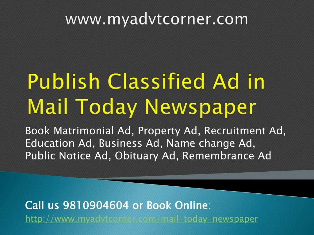 publish classified ad in mail today newspaper n.
