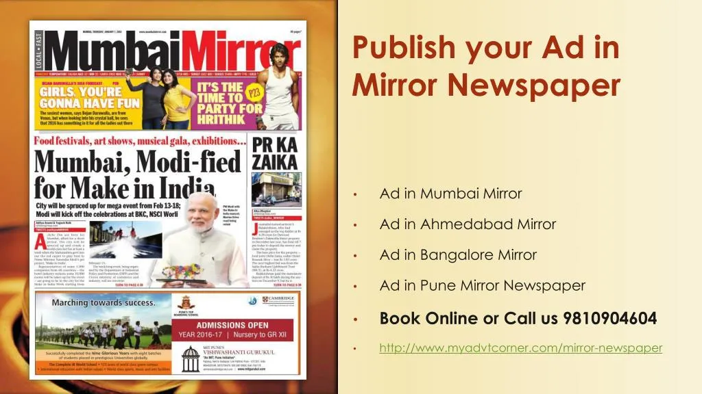 publish your ad in mirror newspaper n.
