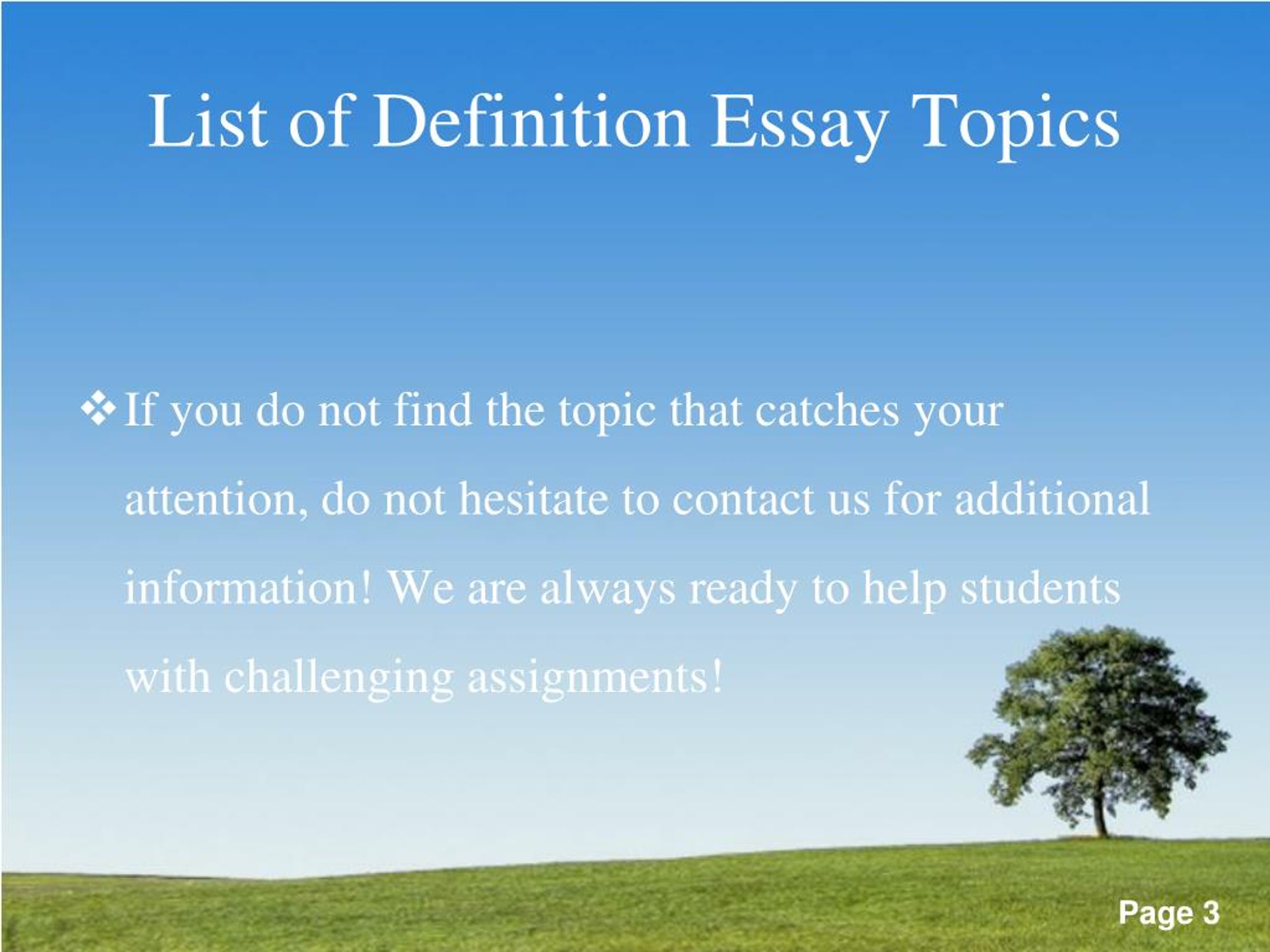 list of topics for a definition essay