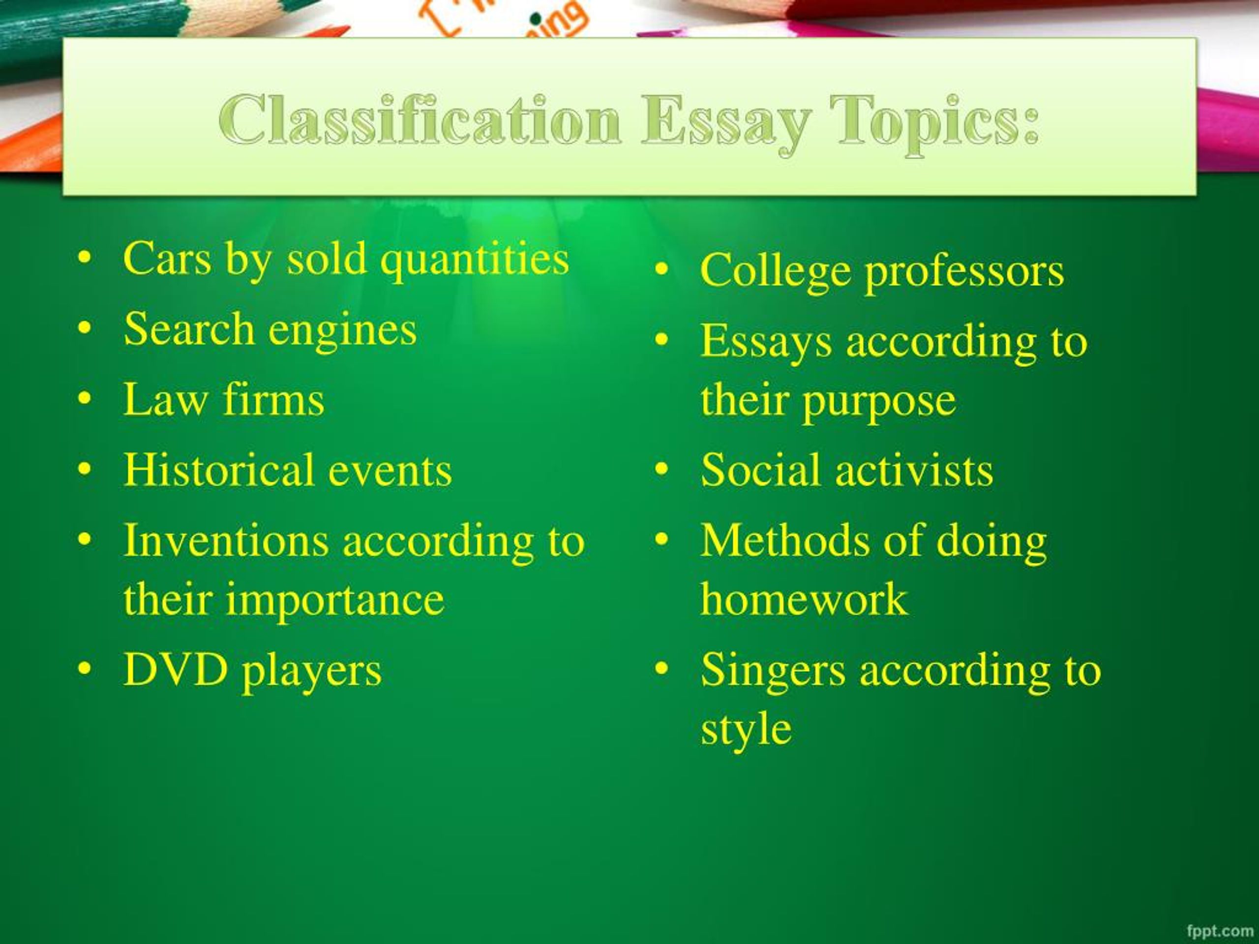 topics of classification essay