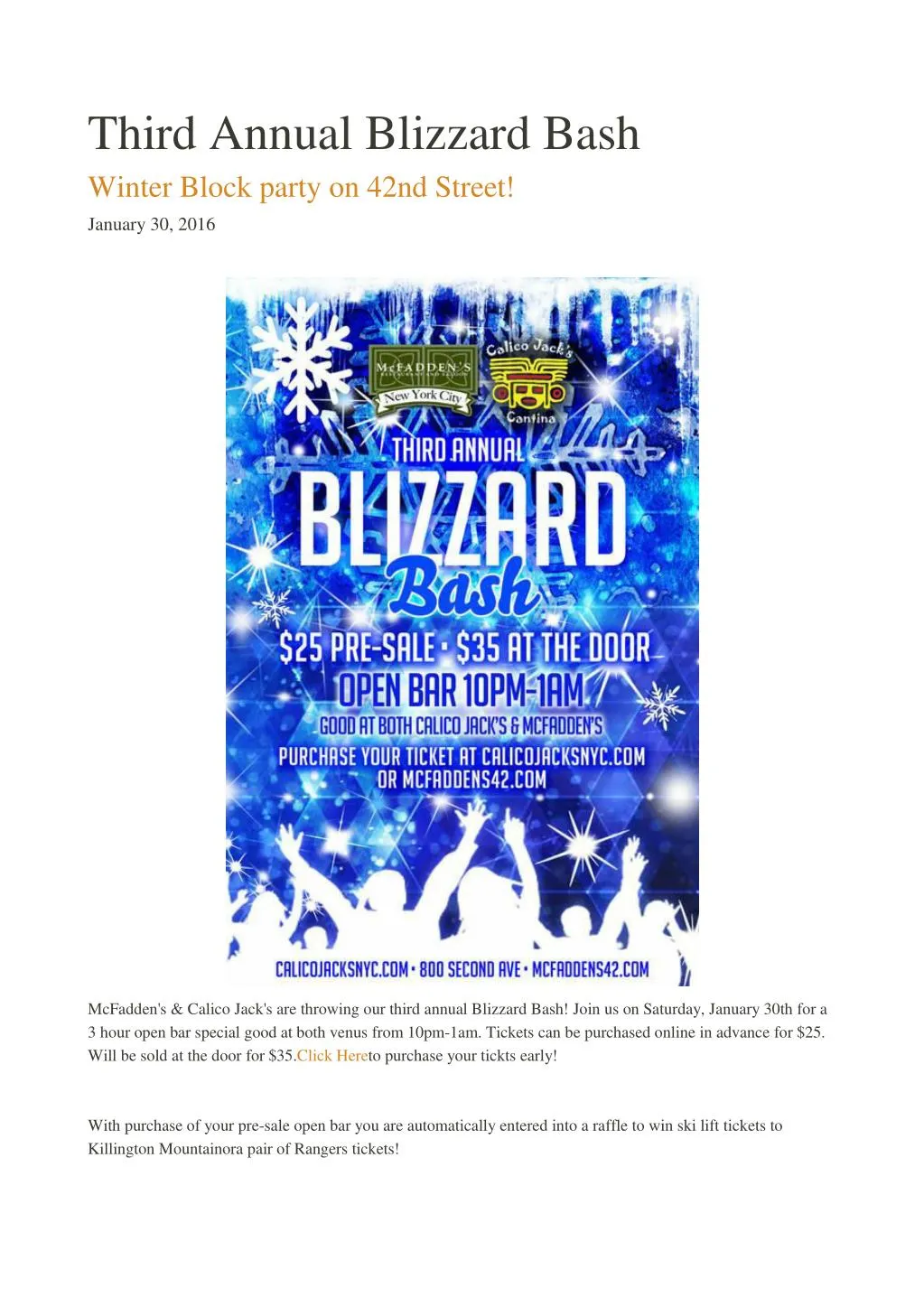 PPT Third Annual Blizzard Bash McFaddens NYC PowerPoint