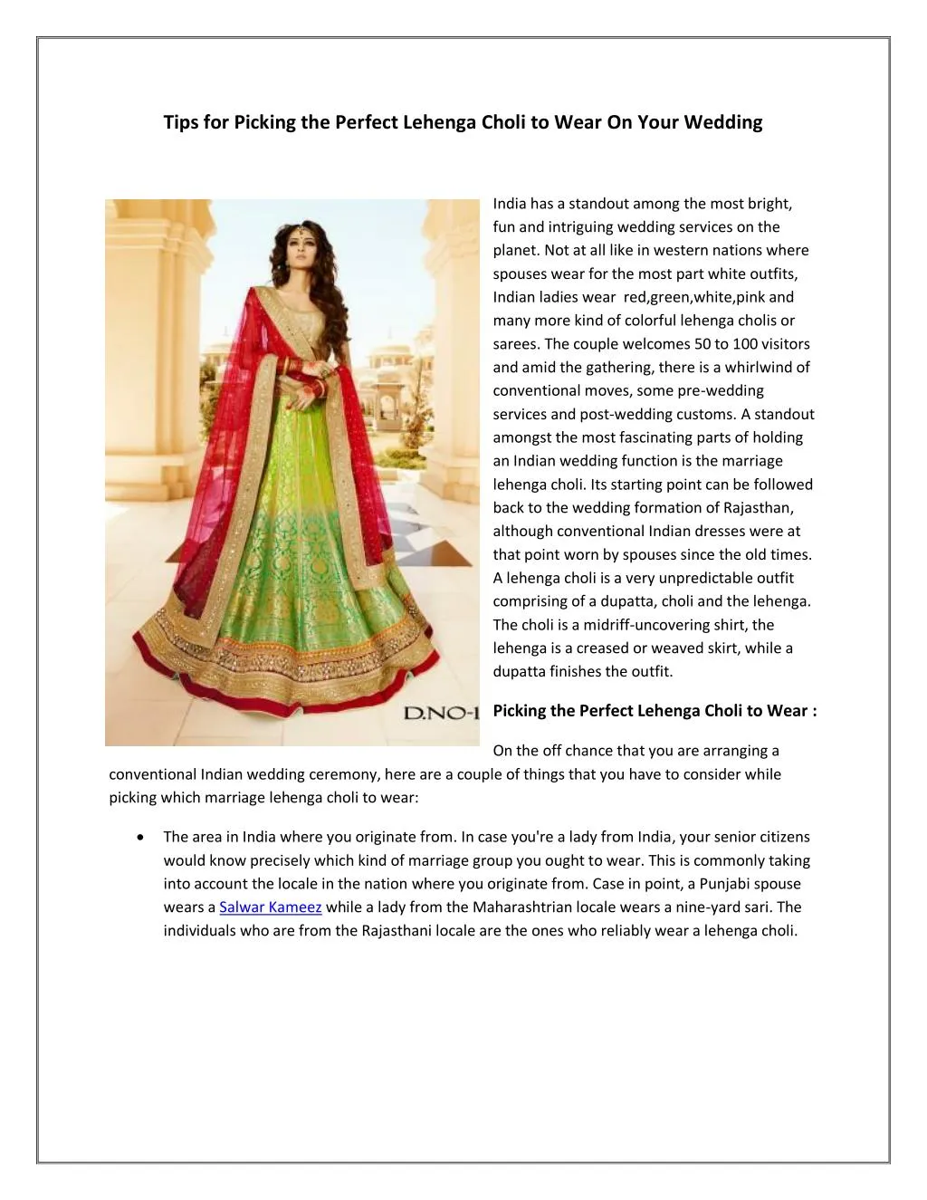 PPT - Tips for picking the perfect lehenga choli to wear on your ...