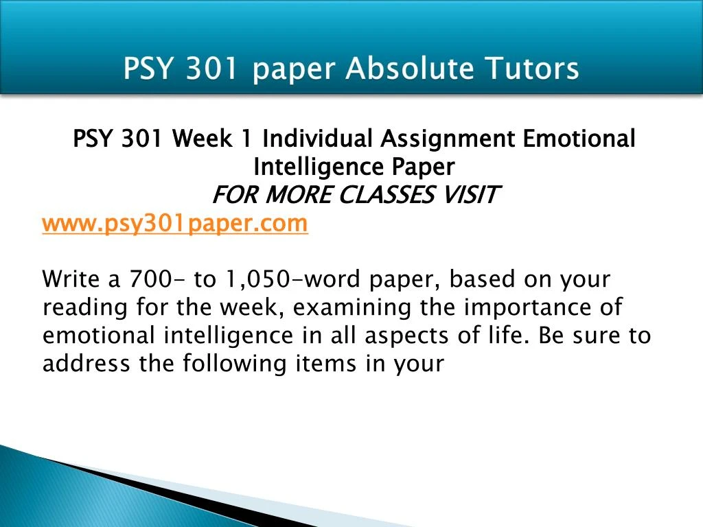 psy 301 emotional intelligence paper psy 301 emotional intelligence paper