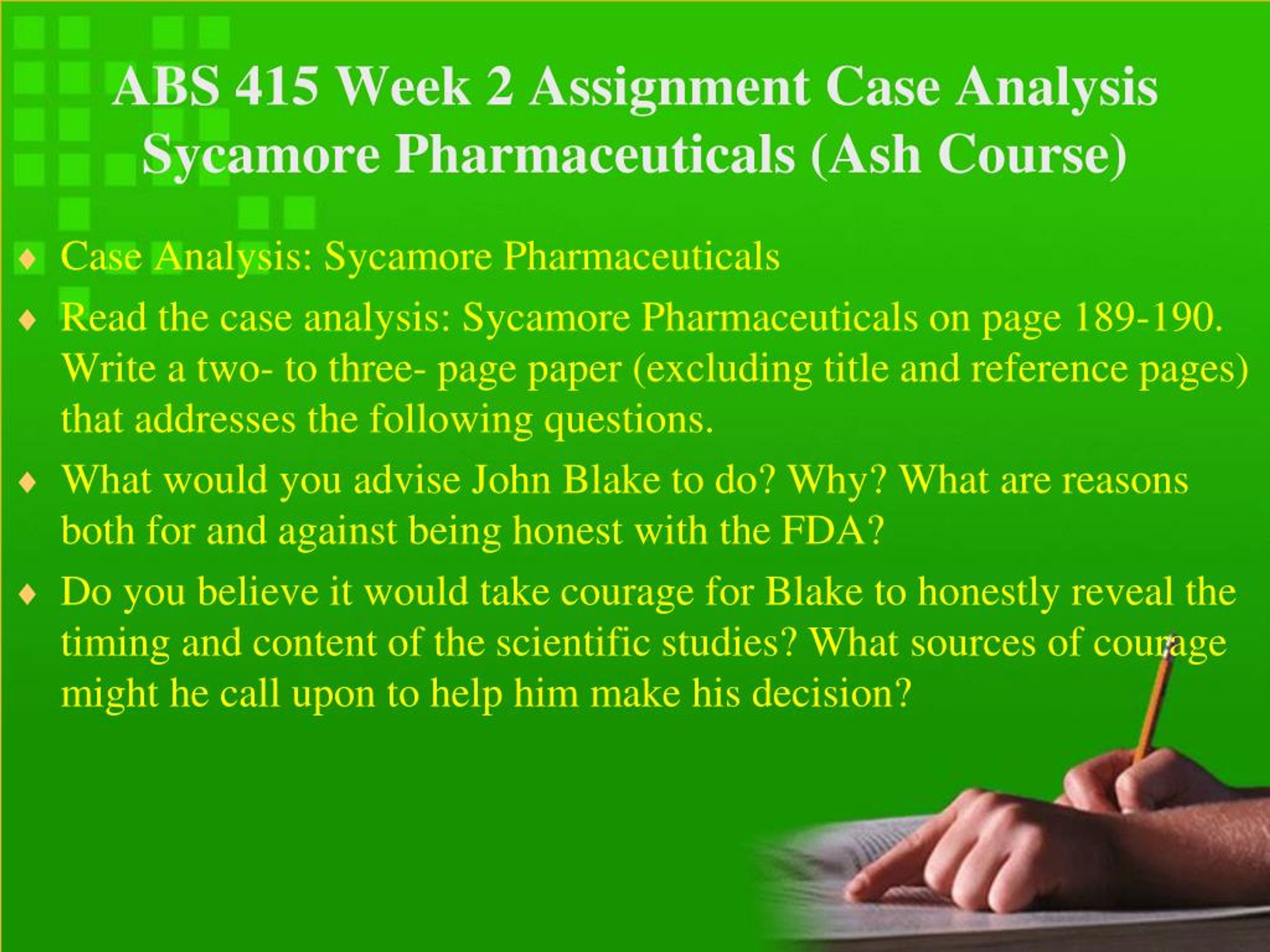 The Case Analysis Of Sycamore Pharmaceuticals