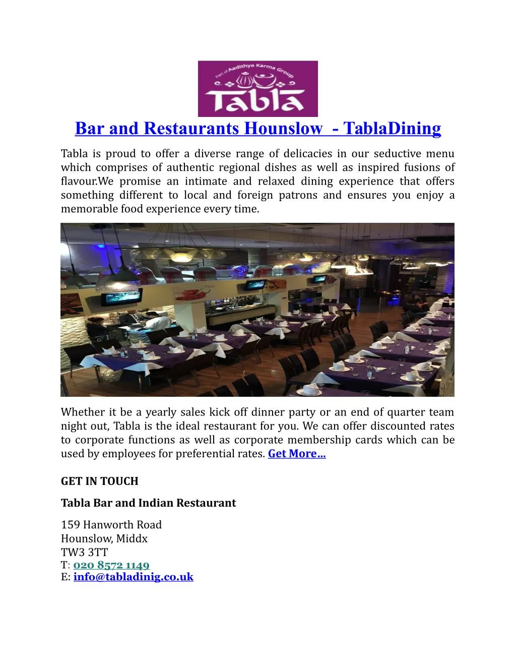 PPT Bar and Restaurants Hounslow TablaDining PowerPoint Presentation