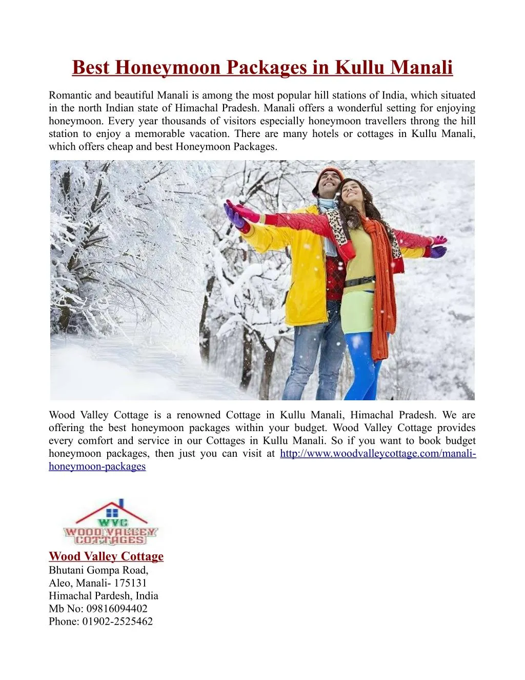 Ppt Best Honeymoon Packages In Kullu Manali Powerpoint