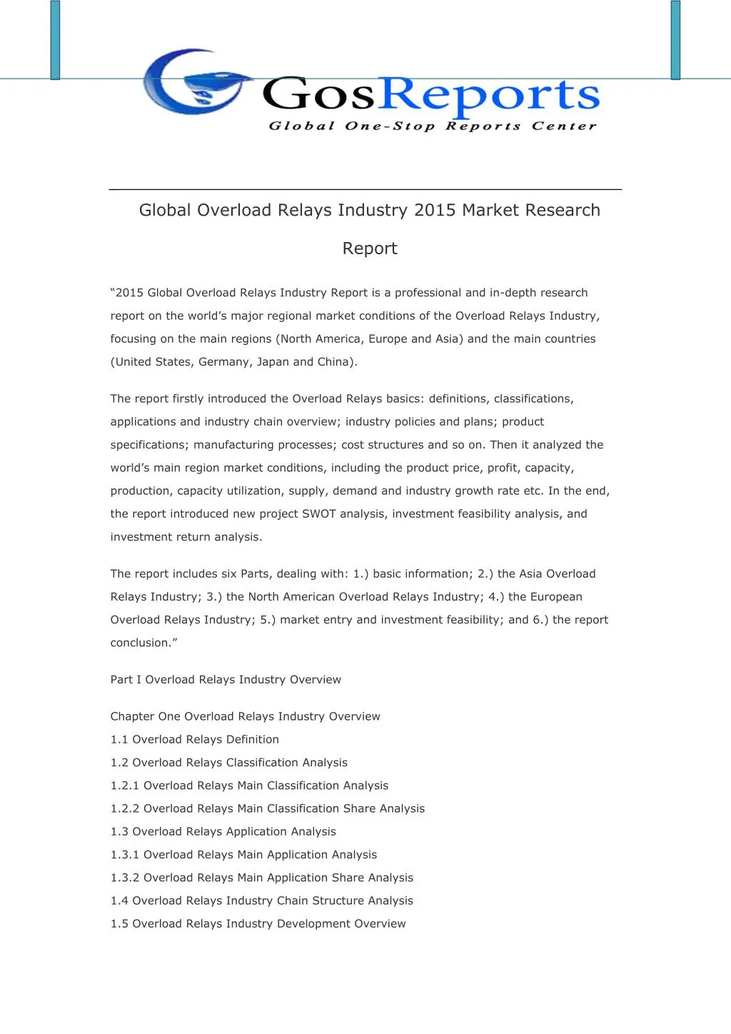 PPT Global Overload Relays Industry 2016 Market Research Report