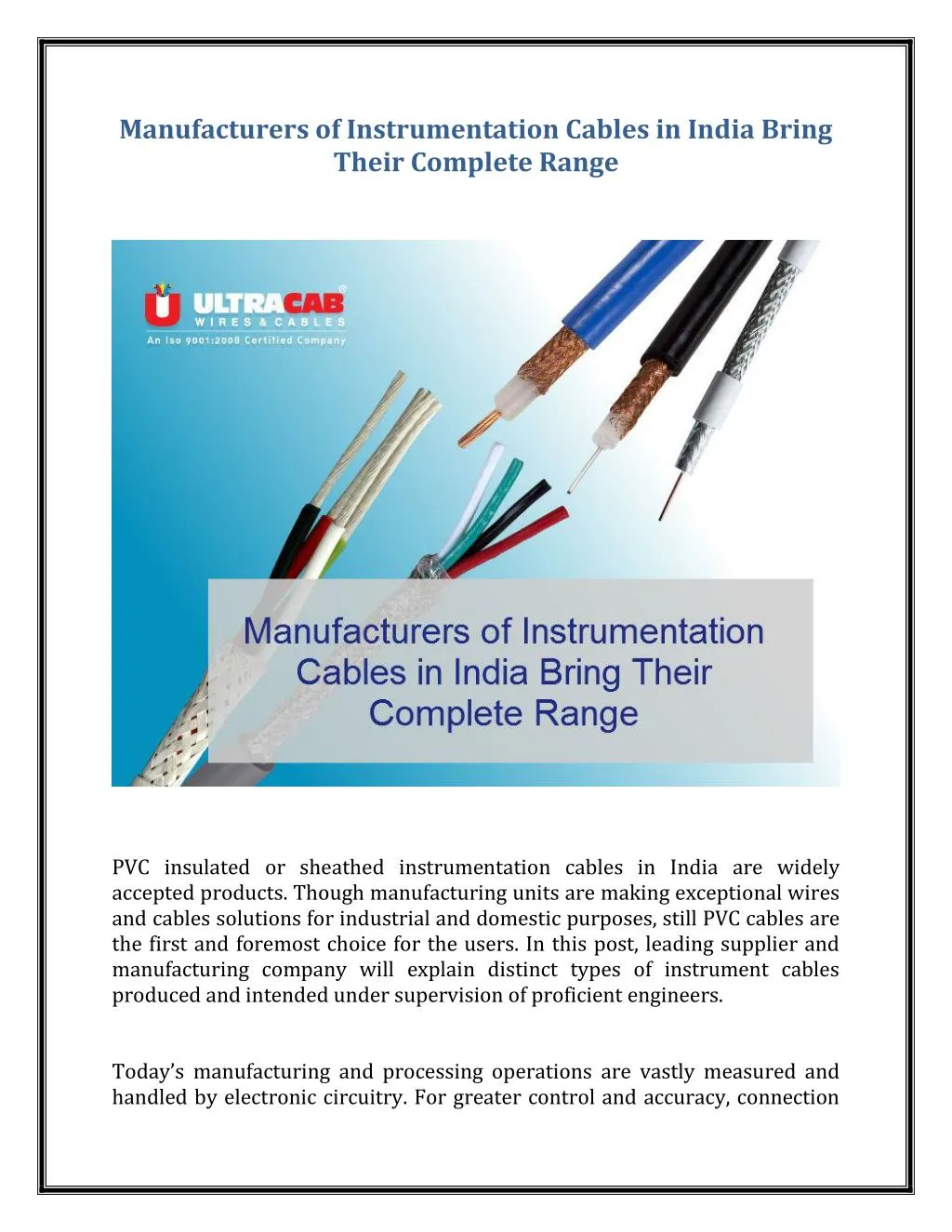 PPT Manufacturers of Instrumentation Cables in India Bring Their