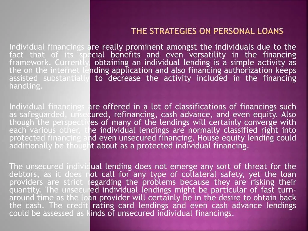 the strategies on personal loans n.