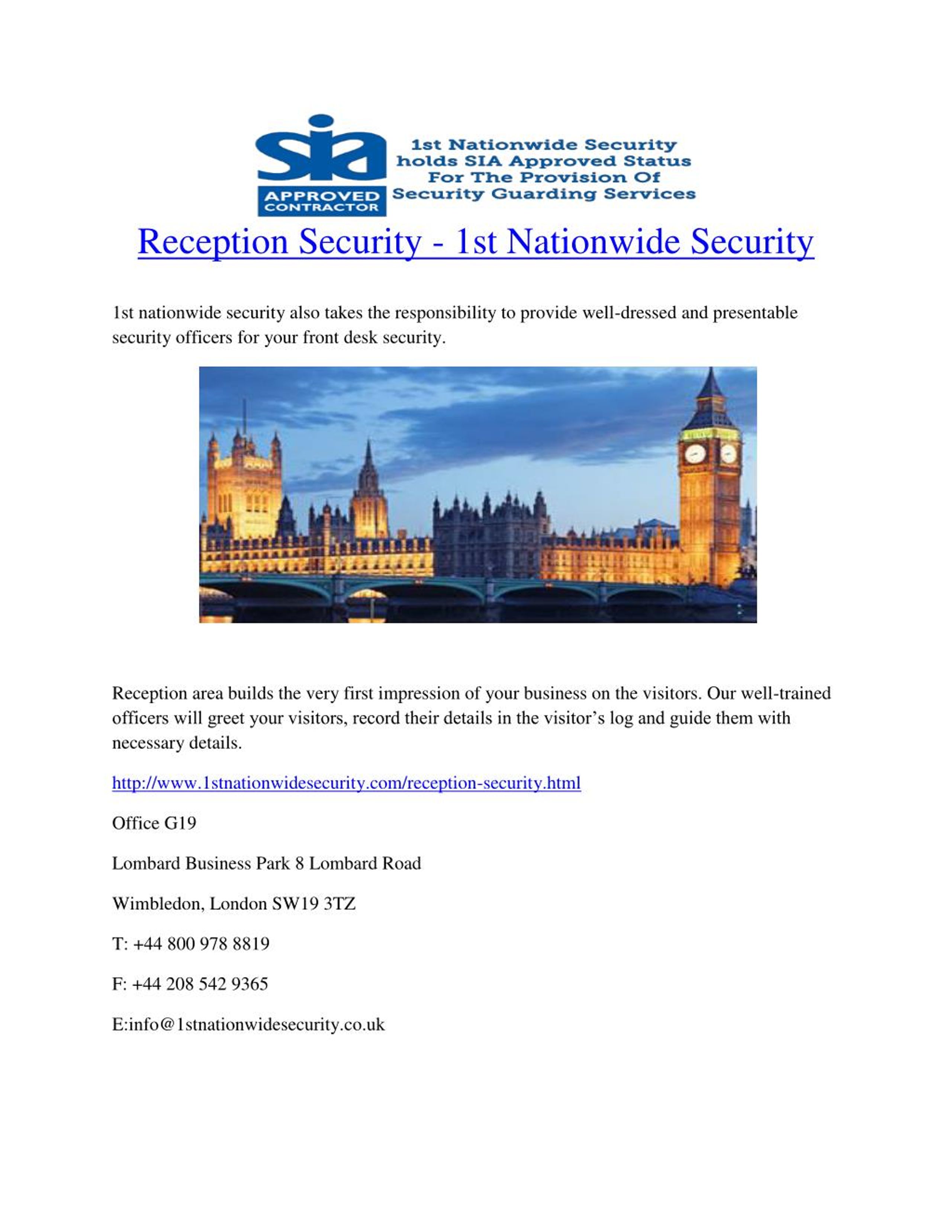 Ppt Reception Security 1st Nationwide Security Powerpoint