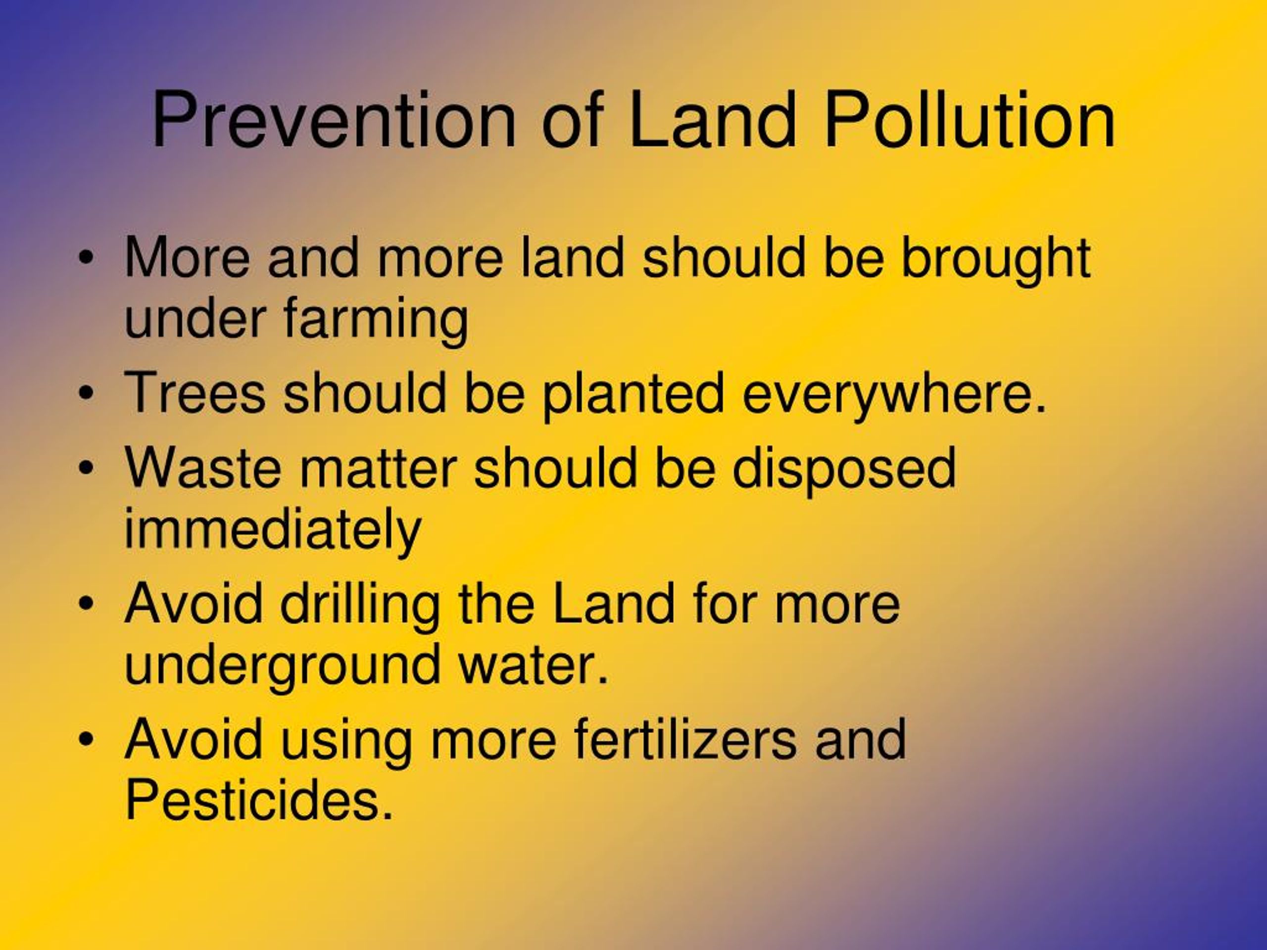 prevention of land pollution essay