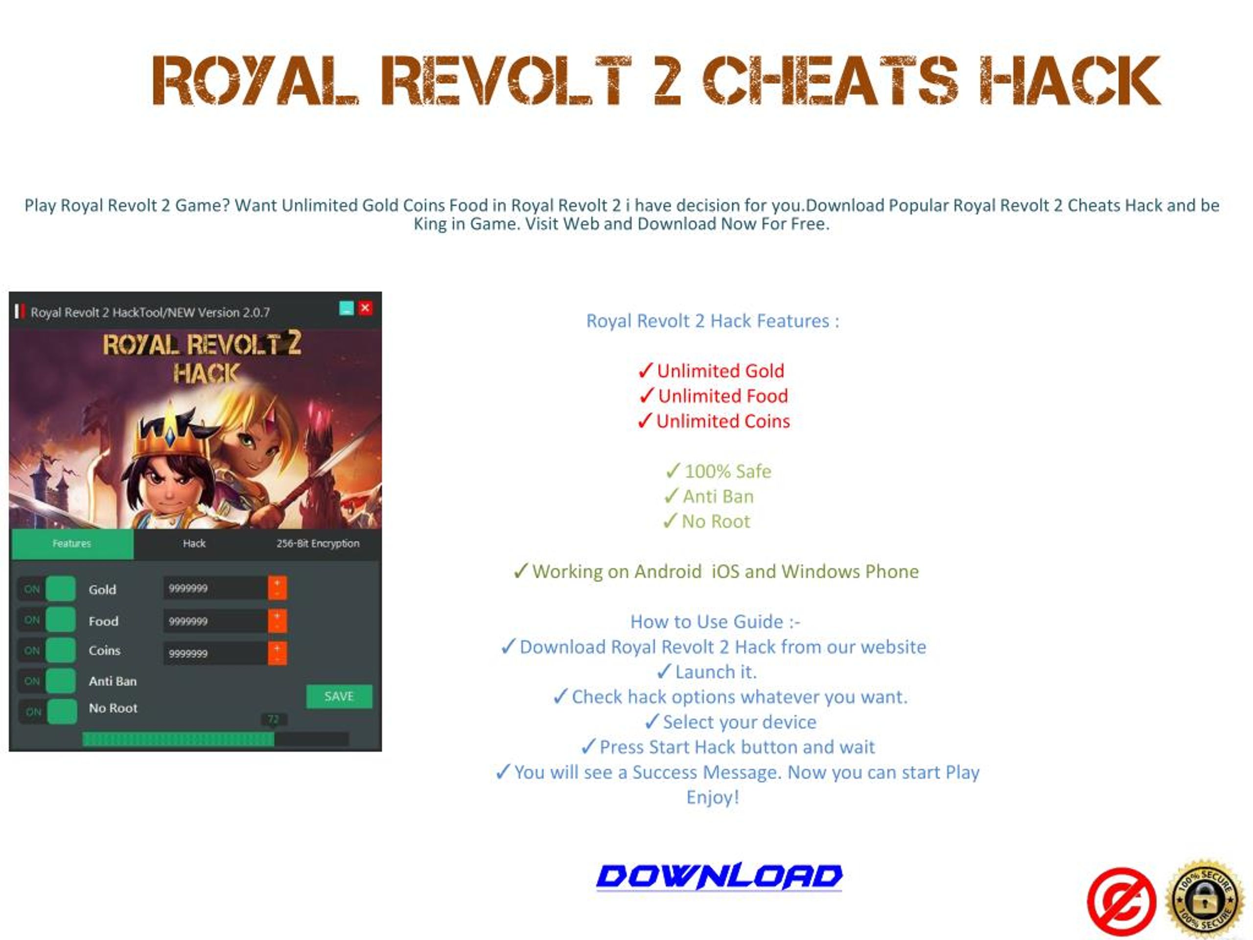 Ppt Royal Revolt 2 Cheats Hack Android Ios Windows Phone