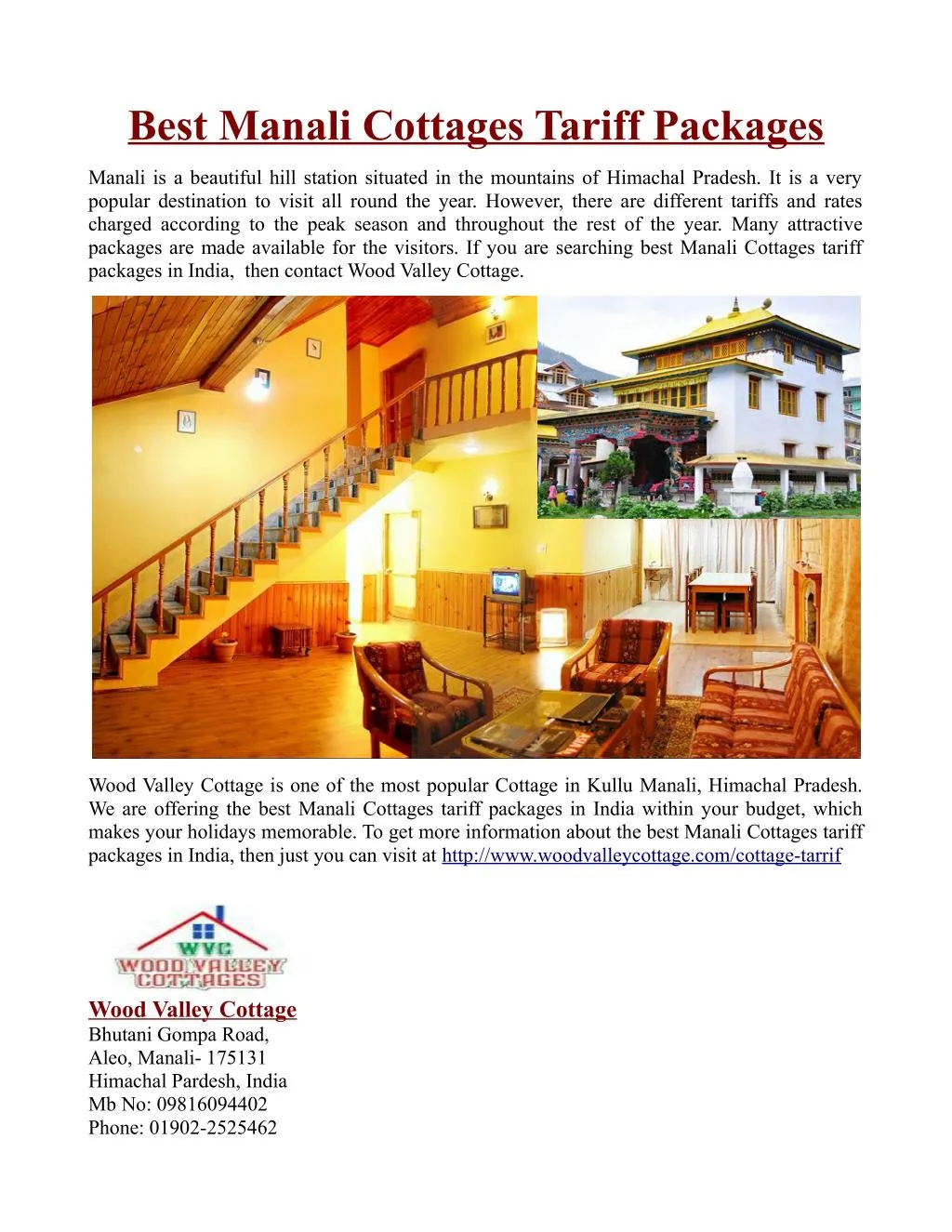 Ppt Best Manali Cottages Tariff Packages Powerpoint Presentation