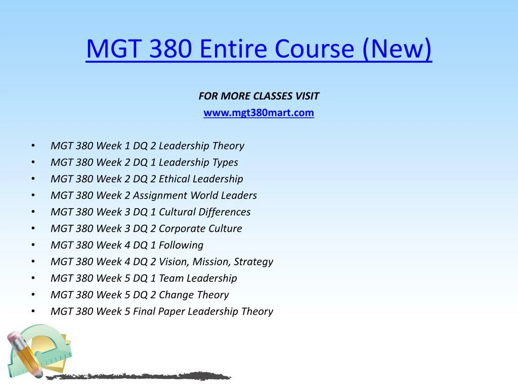 final paper mgt 380 I need a sample of a final paper for my ashford mgt 380 class: apply one of the leadership theories from the course text to the organization explain how the theory works and include an example. final paper mgt 380 I need a sample of a final paper for my ashford mgt 380 class: apply one of the leadership theories from the course text to the organization explain how the theory works and include an example.