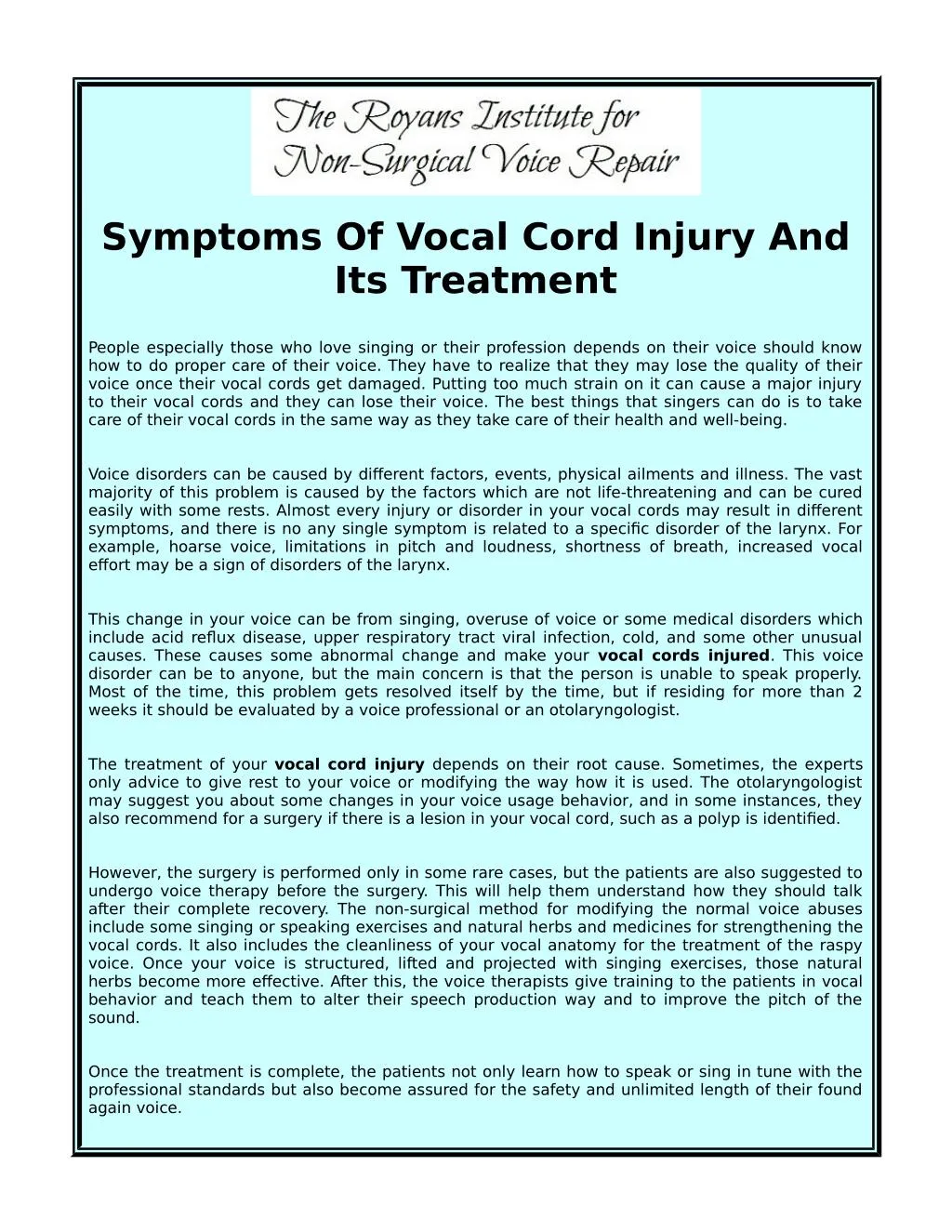 Vocal Injury Symptoms