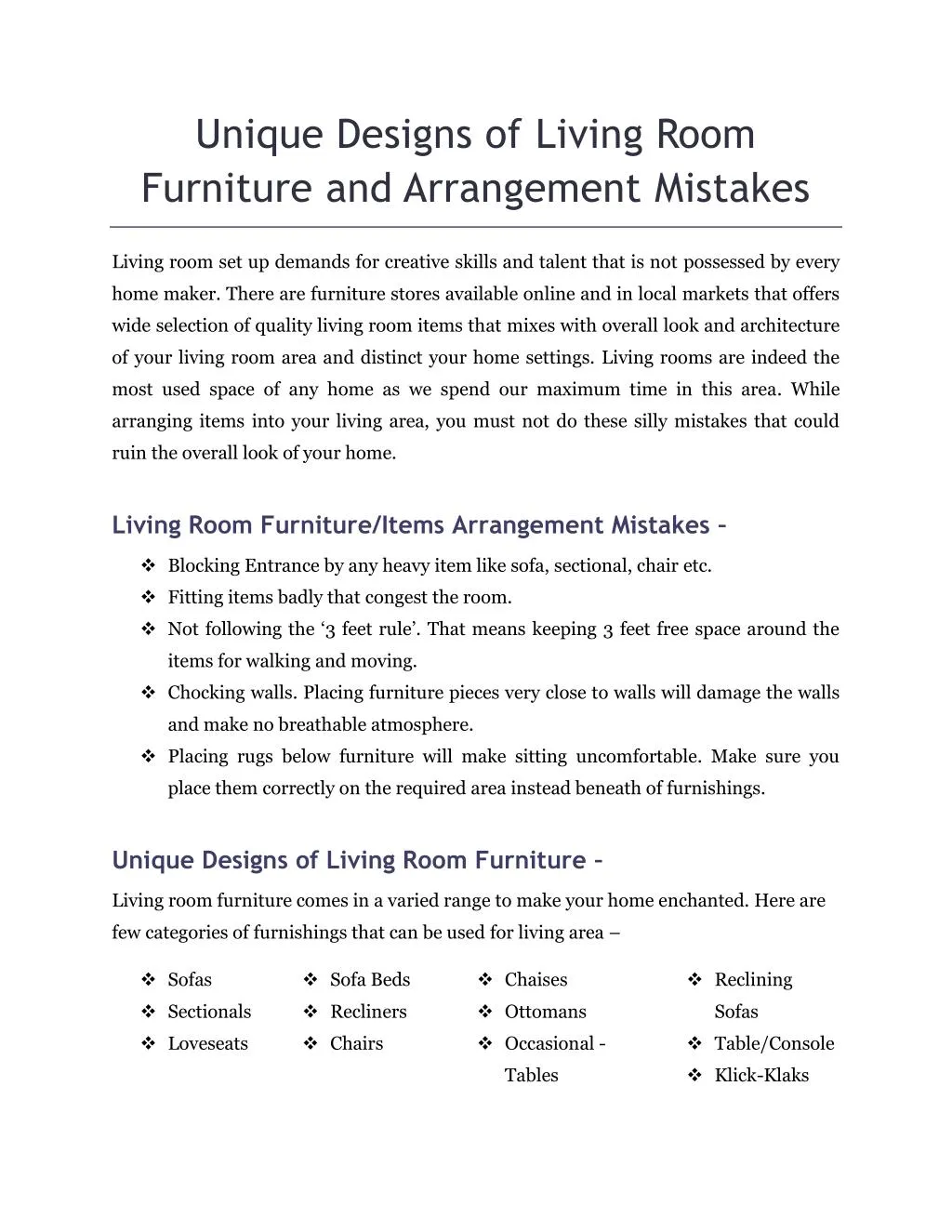 PPT - Unique Designs of Living Room Furniture and Arrangement Mistakes ...