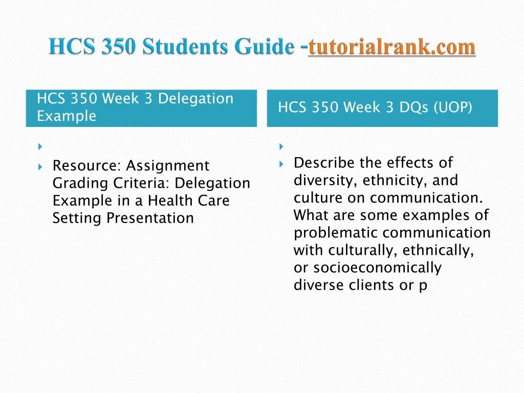 hcs 350 delegation example in a Hcs 350 uop course tutorial / tutorialrank published by admin on january 19, 2018 hcs 350 week 3 delegation example in a health care setting presentation. hcs 350 delegation example in a Hcs 350 uop course tutorial / tutorialrank published by admin on january 19, 2018 hcs 350 week 3 delegation example in a health care setting presentation.