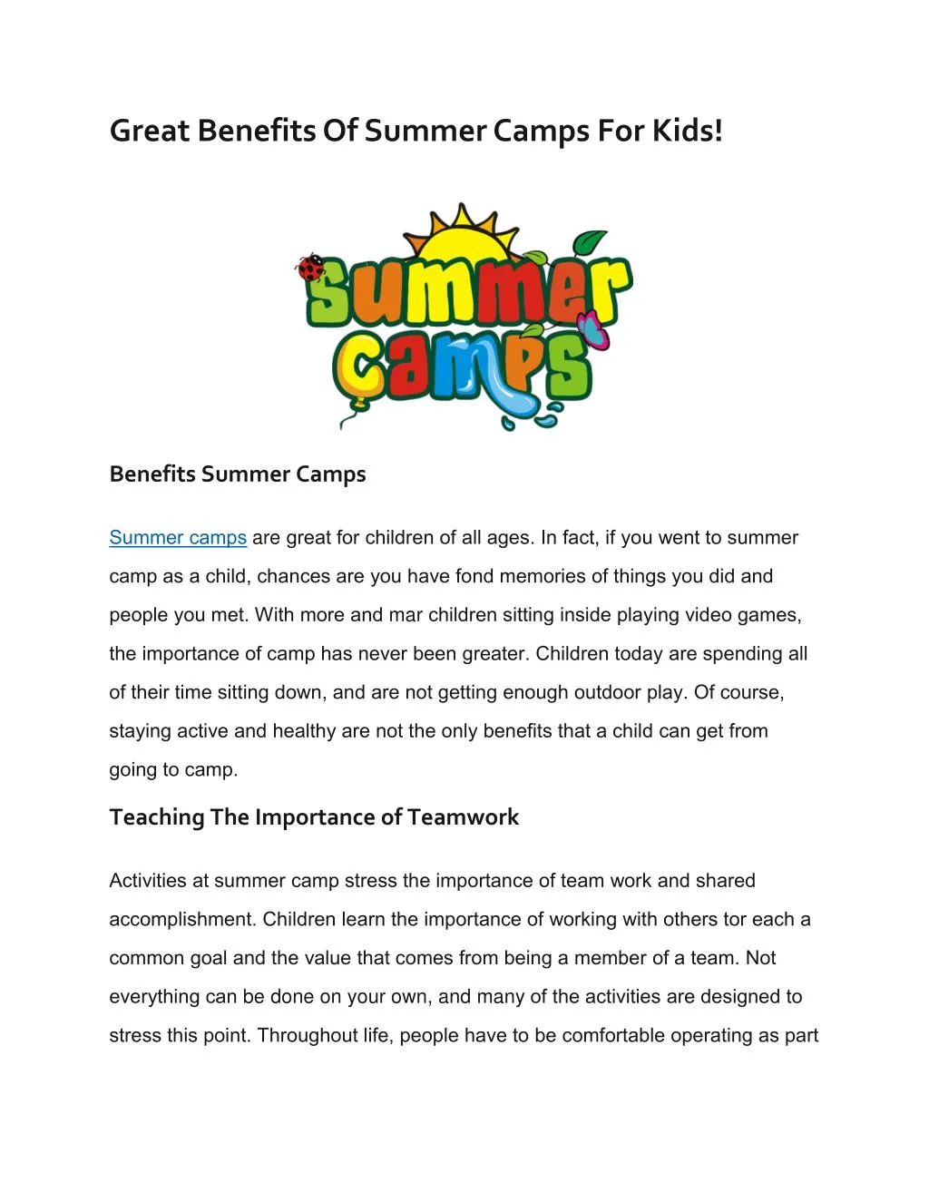 PPT Great Benefits Of Summer Camps For Kids PowerPoint Presentation