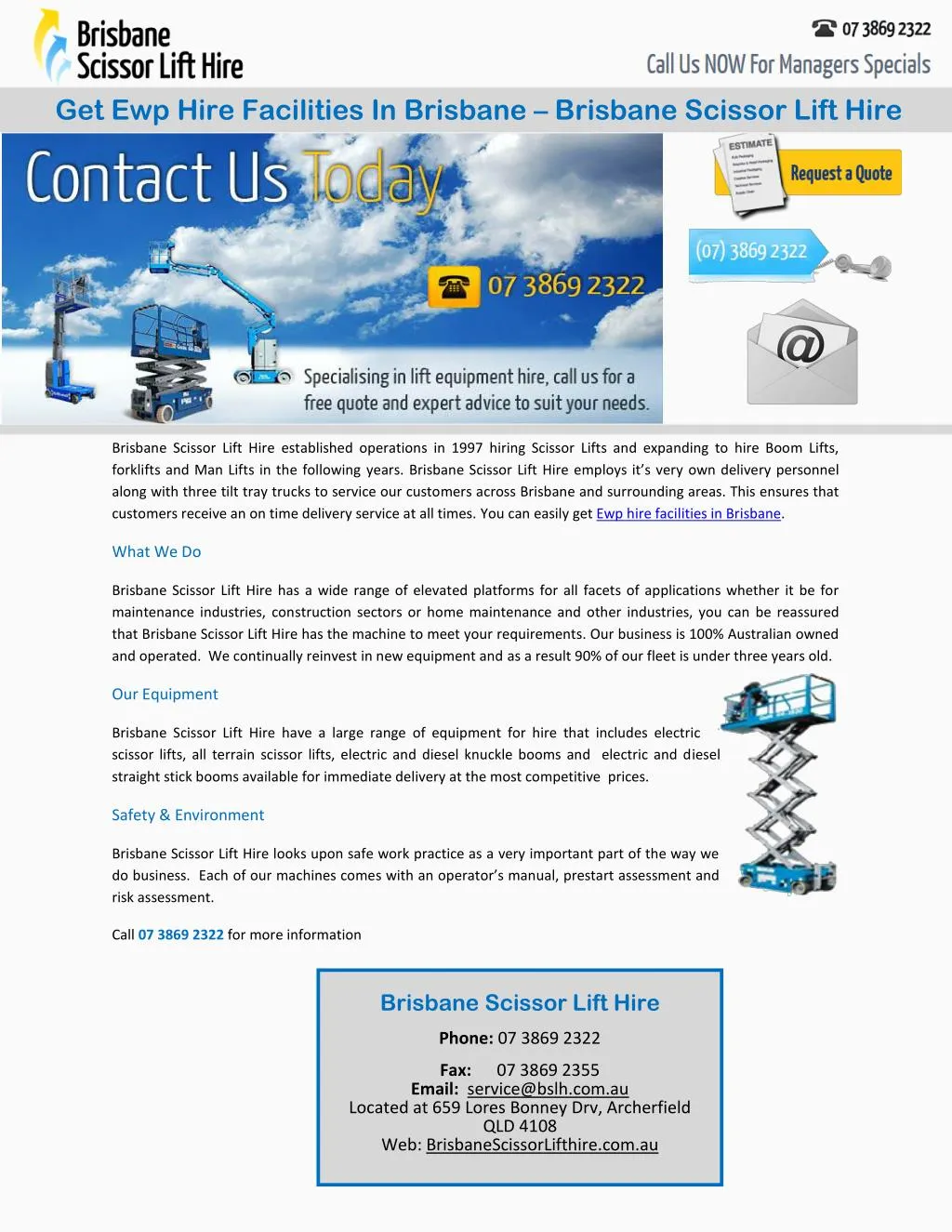 PPT Get Ewp Hire Facilities In Brisbane Brisbane Scissor Lift Hire