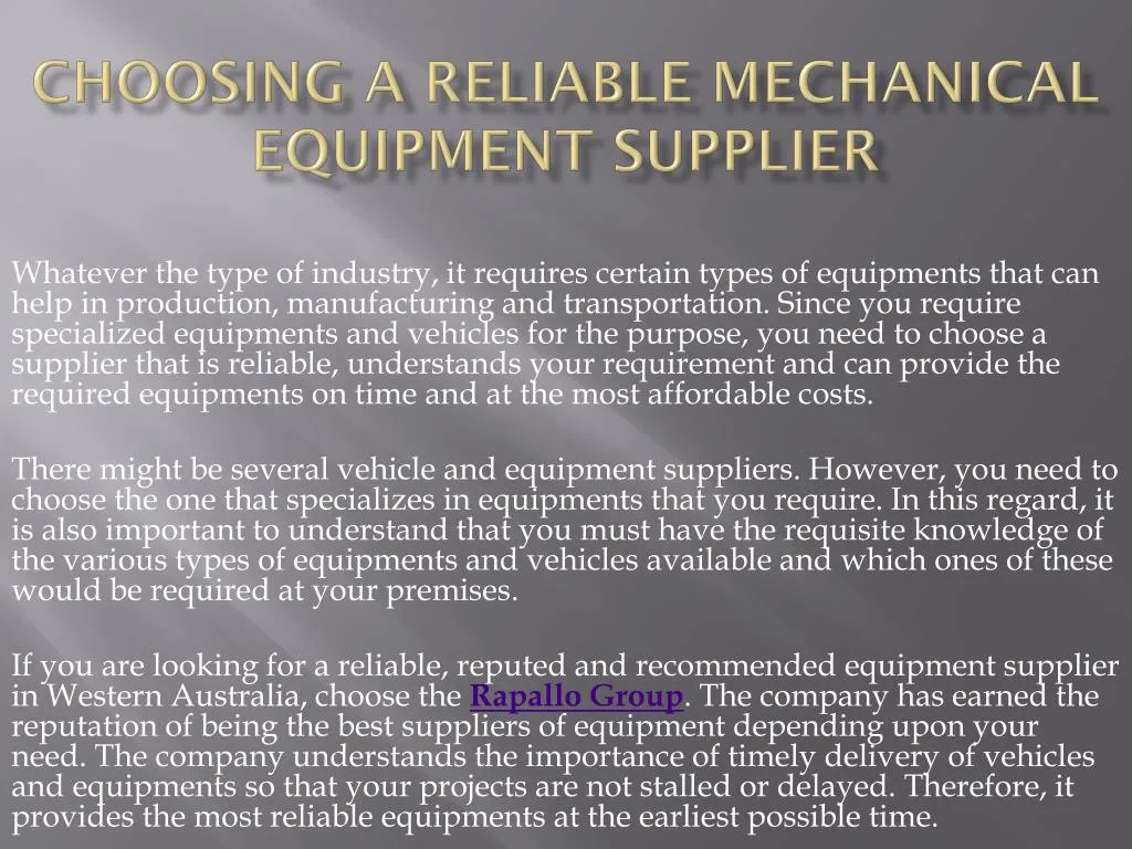 choosing a reliable mechanical equipment supplier n.