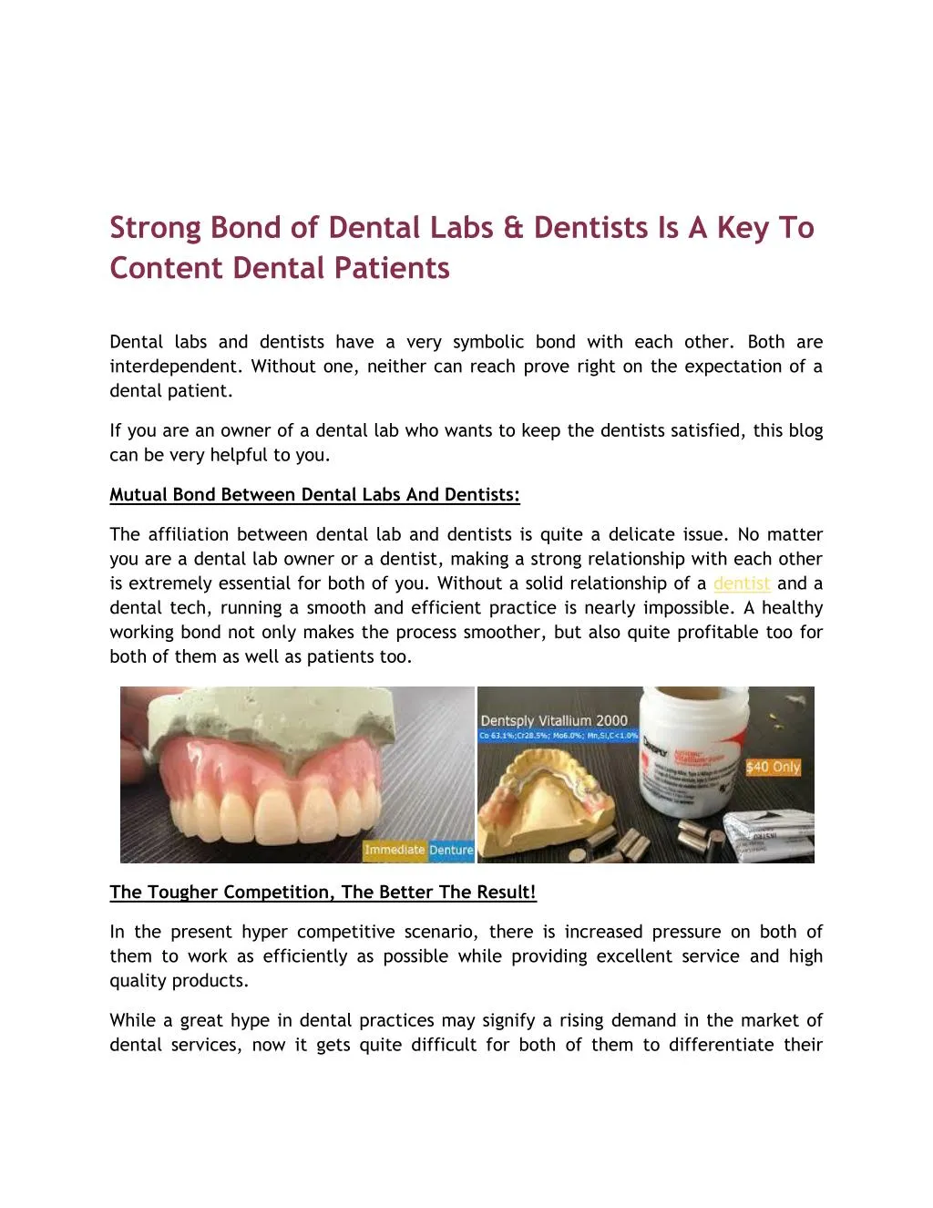 PPT Strong Bond of Dental Labs & Dentists Is A Key To Content Dental