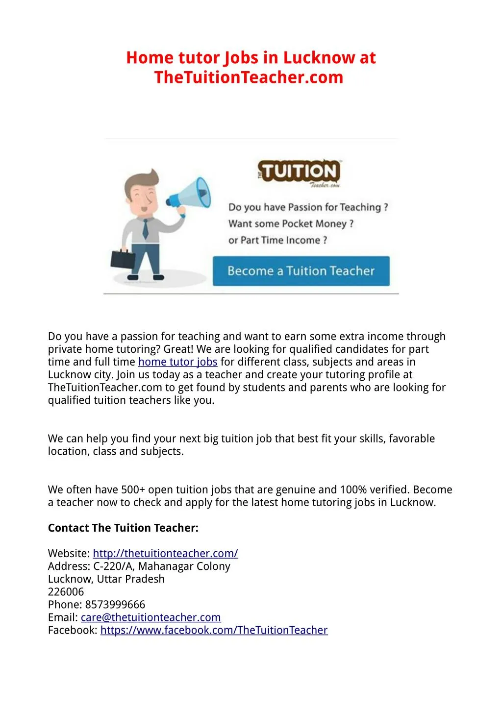 Ppt Home Tutor Jobs In Lucknow Powerpoint Presentation Free Download Id 7346838