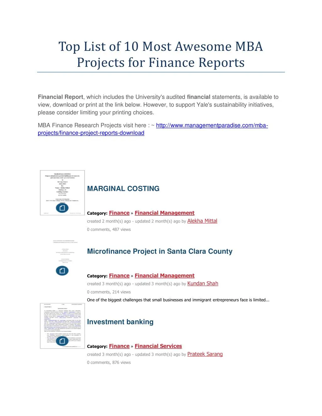 mba finance research project topics
