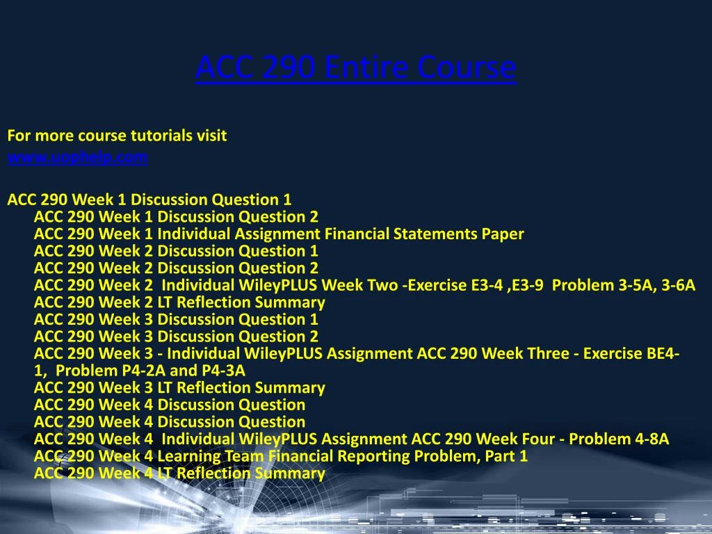 acc 290 week 1 assignment financial acc 290 week 1 assignment financial