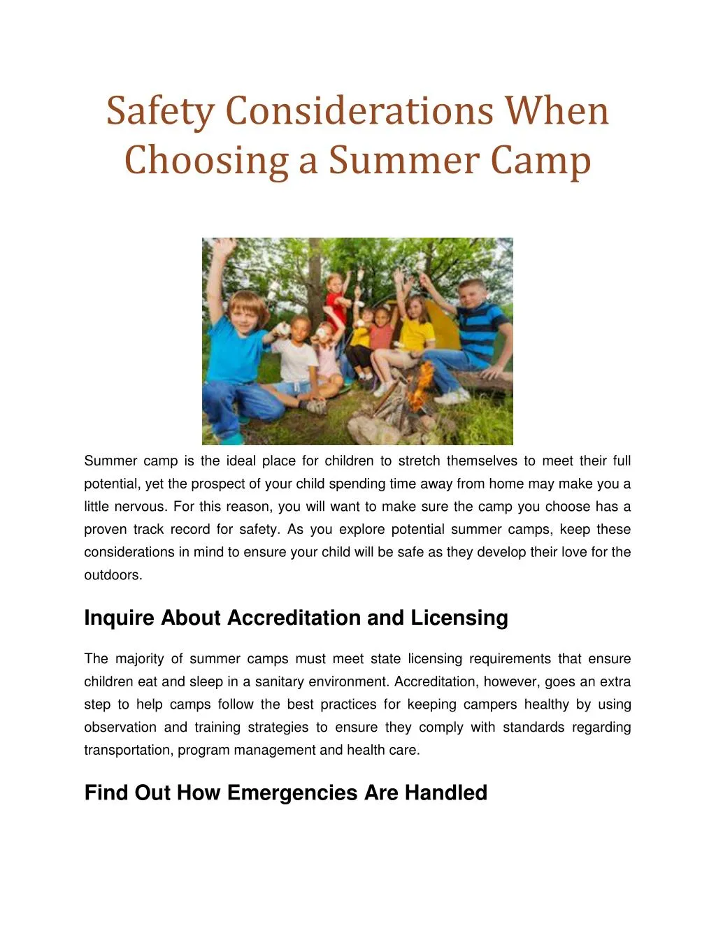 PPT Safety Considerations When Choosing a Summer Camp PowerPoint