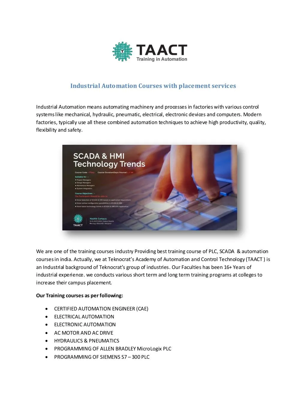 Ppt industrial automation courses with placement services powerpoint