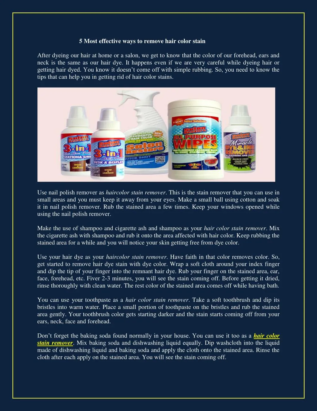 PPT 5 Most effective ways to remove hair color stain PowerPoint