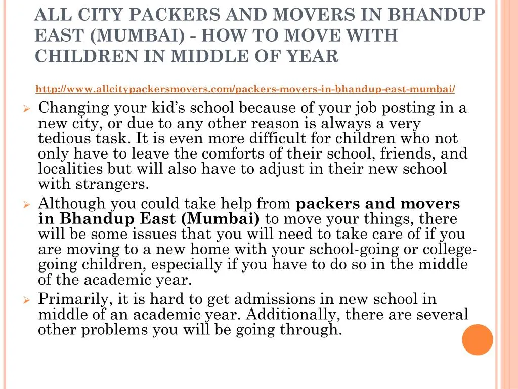 all city packers and movers in bhandup east mumbai how to move with children in middle of year n.